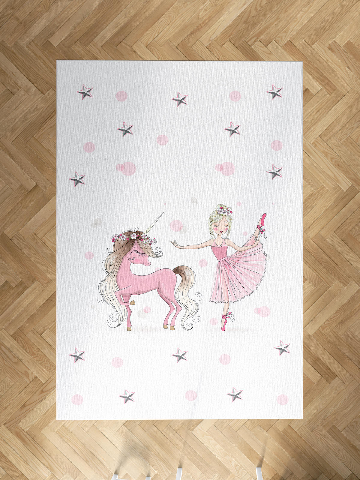 Mekta Home Balerin-Unicorn Çok Renkli 10 mm Antibakteriyel Yıkanabilir İnce Kaymaz Dot Taban Dikdörtgen Makine Dokuma Çocuk Odası Halısı 150x400 cm