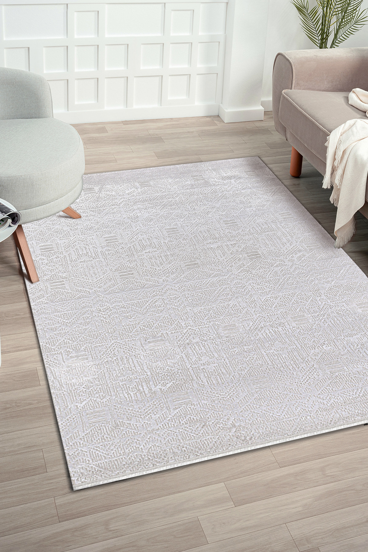 Konfor Halı Mirissa 9402 Krem 10 mm Akrilik Yıkanabilir Kalın Dot Taban Dikdörtgen Makine Dokuma Salon Halısı 100x200 cm