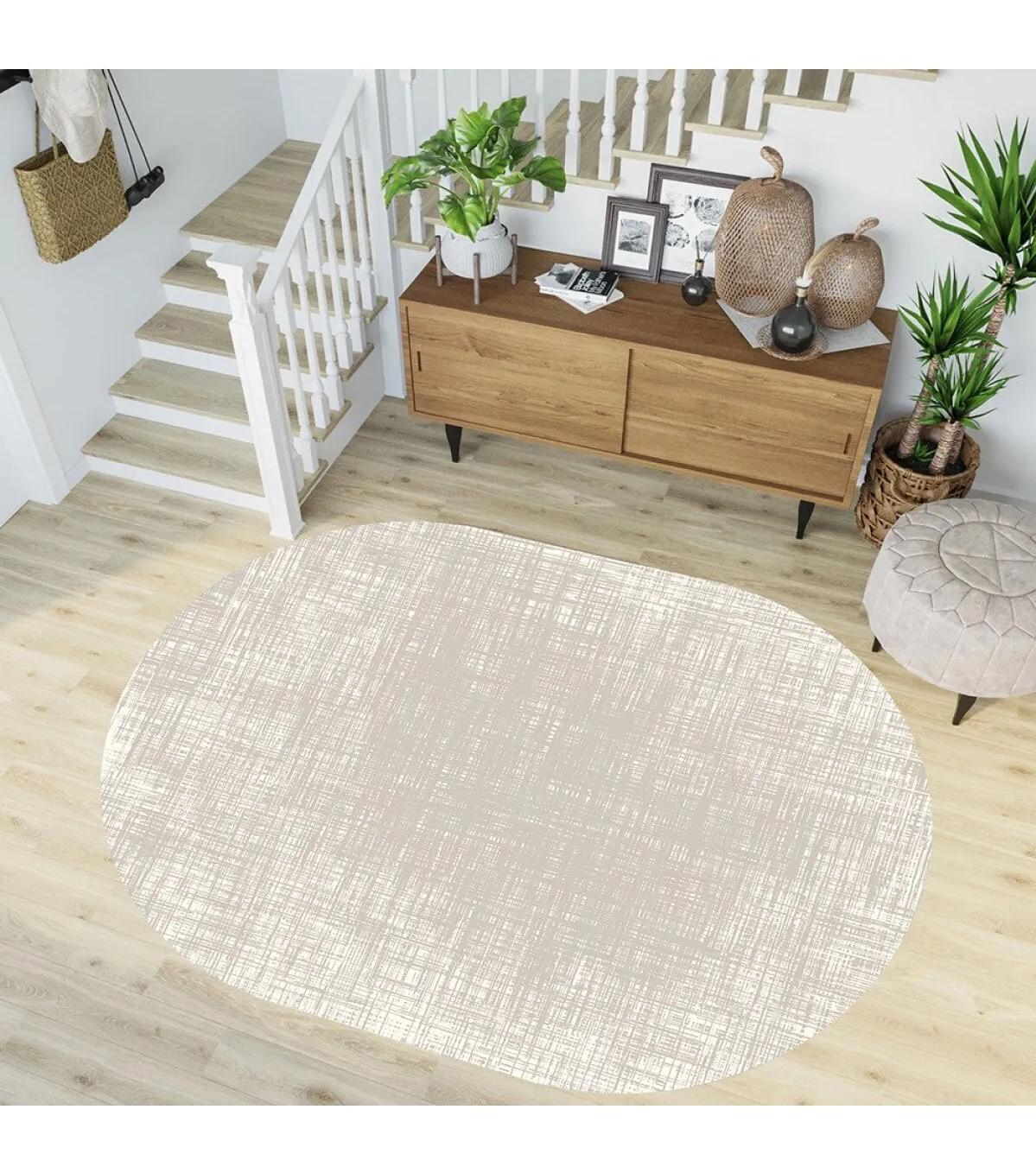 Rovigo Home RVG7193-HS182 Krem 8 mm Polyester Yıkanabilir Orta Kaymaz Dot Taban Dikdörtgen Makine Dokuma Salon Halısı 80x300 cm