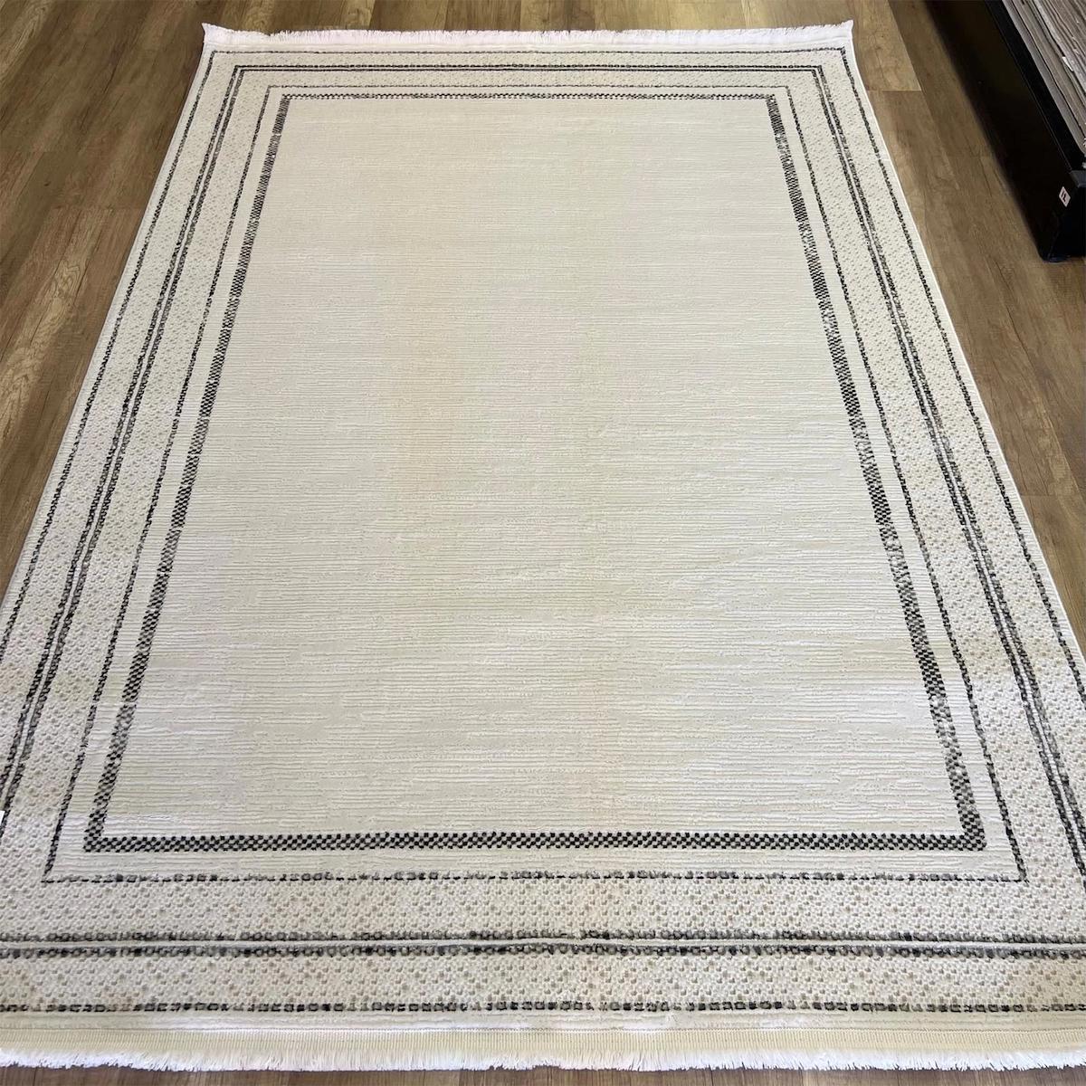 Halıcımdan Hera 3640 Bej-Gri 8 mm Polyester Antibakteriyel Yıkanabilir Kalın Kaymaz Lateks Taban Dikdörtgen Makine Dokuma Salon Halısı 100x100 cm