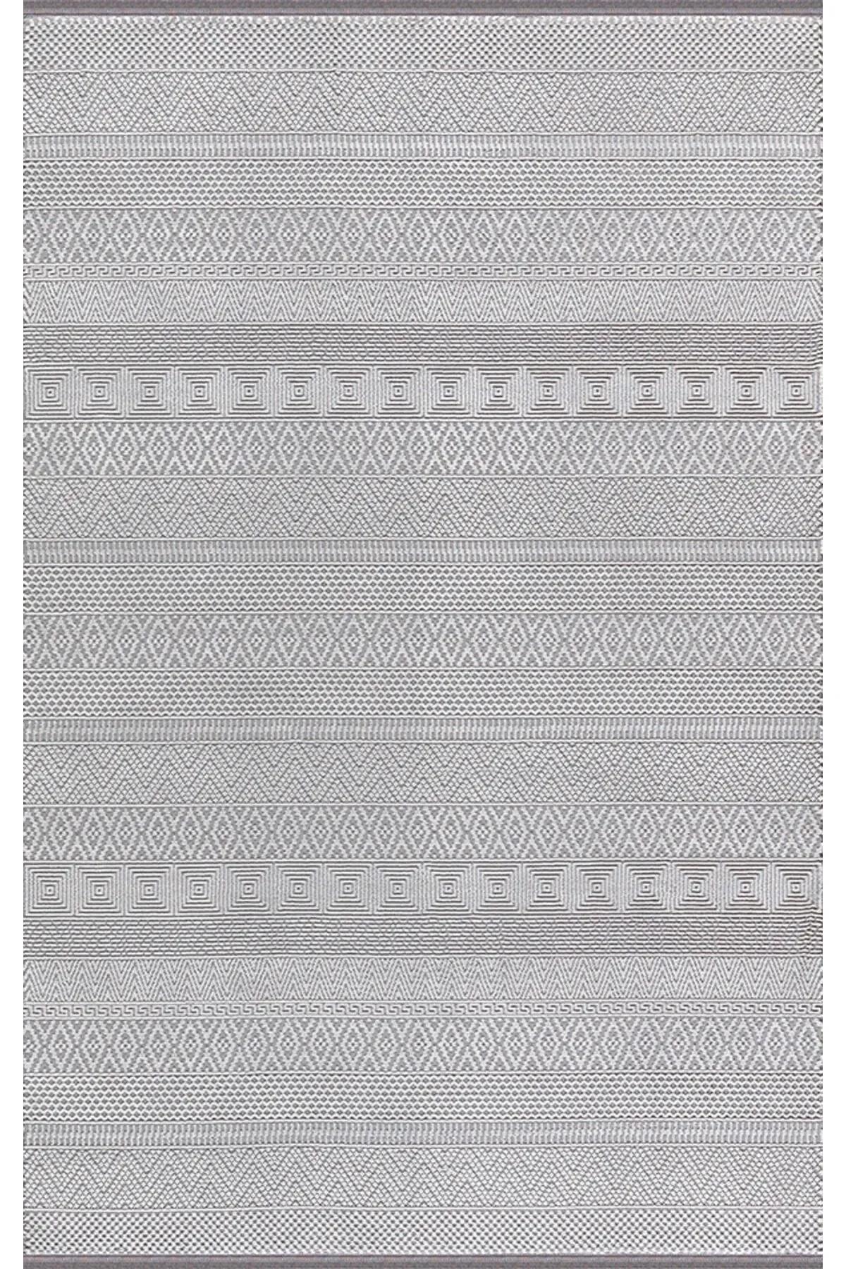 Merinos Recycle 38422 Krem 8.5 mm Polipropilen Antibakteriyel Yıkanabilir Kalın Kaymaz Jel Taban Dikdörtgen Makine Dokuma Salon Halısı 160x230 cm