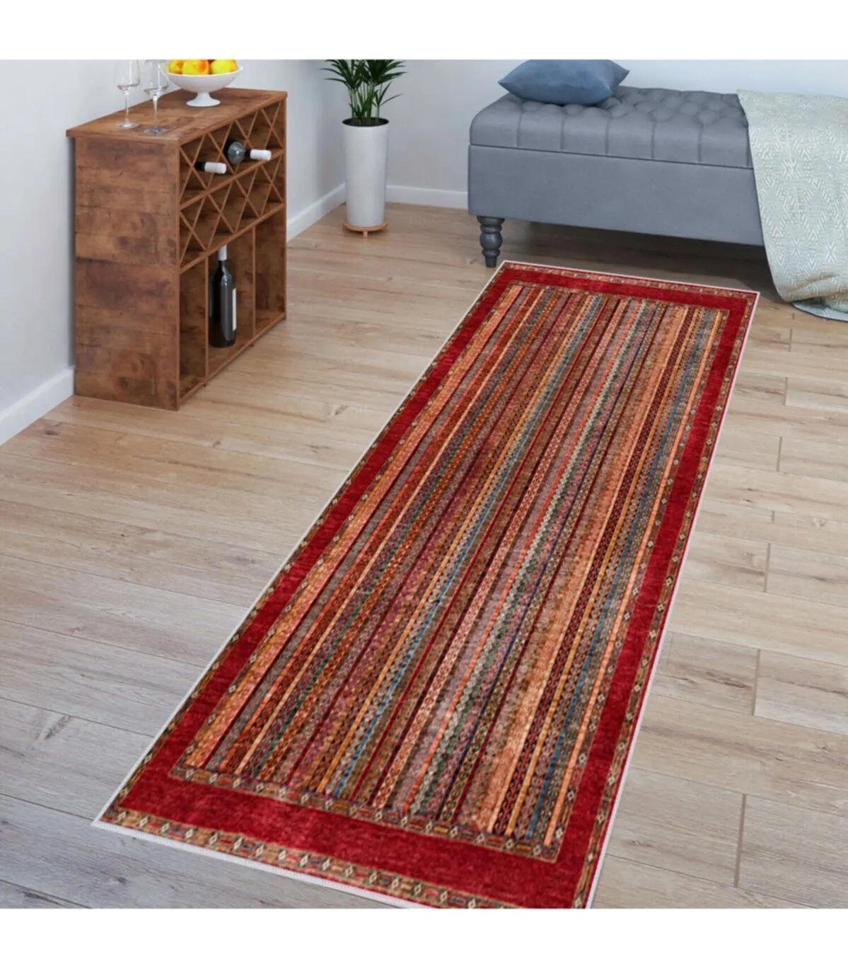 Rovigo Home RVG1541-HT647 Çok Renkli 8 mm Polyester Antibakteriyel-Leke Tutmaz-Toz Tutmaz Yıkanabilir İnce Kaymaz Dot Taban Dikdörtgen Makine Dokuma Salon Halısı 130x190 cm
