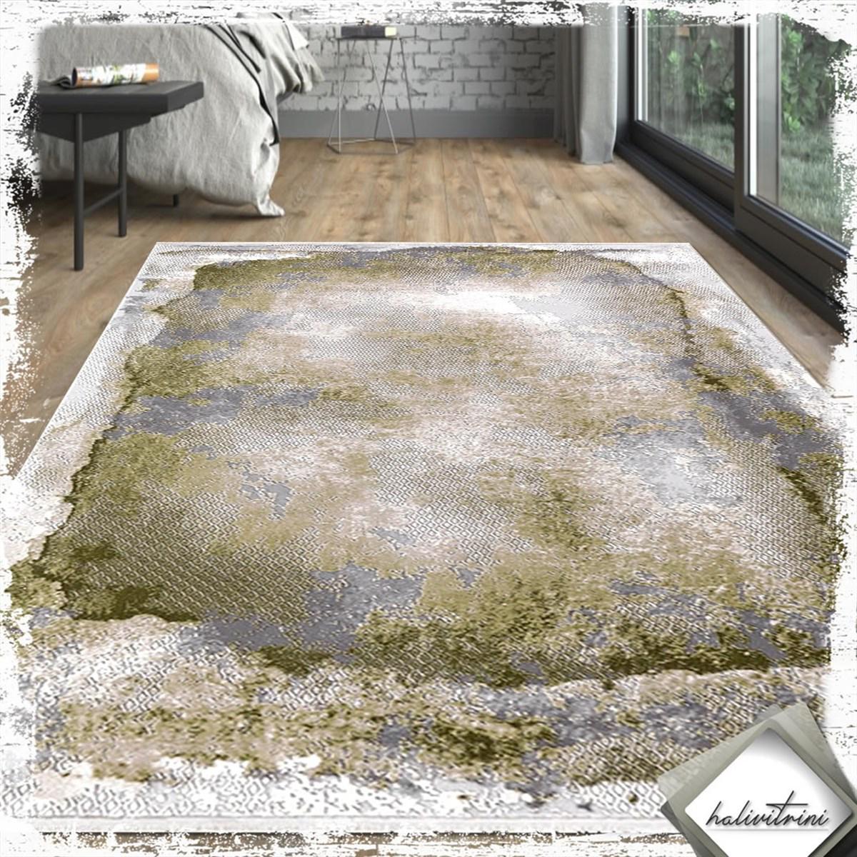 Padişah Eternity Yeşil 7 mm Akrilik Antibakteriyel Yıkanabilir İnce Kaymaz Dikdörtgen Makine Dokuma Salon Halısı 80x300 cm