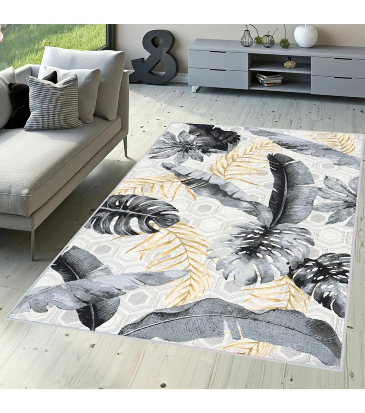 Rovigo Home RVG1710 Gri 8 mm Polyester Antibakteriyel-Leke Tutmaz-Toz Tutmaz Yıkanabilir İnce Kaymaz Dot Taban Dikdörtgen Makine Dokuma Salon Halısı 180x280 cm