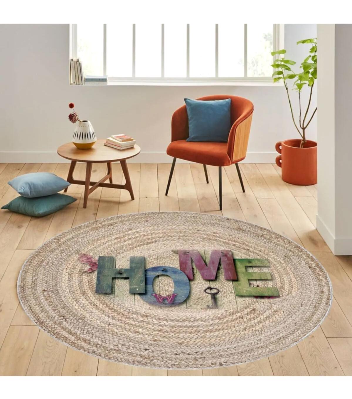 Rovigo Home RVG7066-SD350 Çok Renkli 8 mm Polyester Antibakteriyel-Leke Tutmaz-Toz Tutmaz Yıkanabilir İnce Kaymaz Dot Taban Yuvarlak Makine Dokuma Salon Halısı 100x200 cm