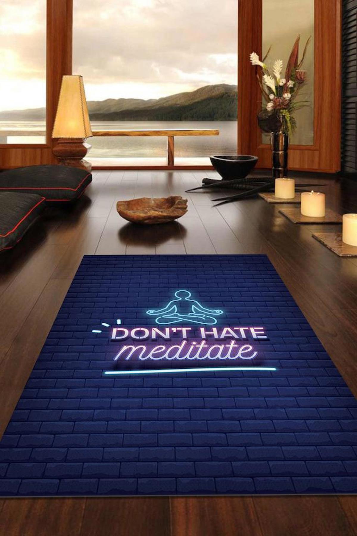 Homshtag Nefret Etme Meditasyon Yap Çok Renkli 4 mm Pamuk Antistatik Yıkanabilir İnce Kaymaz Dikdörtgen Makine Dokuma Yatak Odası Halısı 100x200 cm
