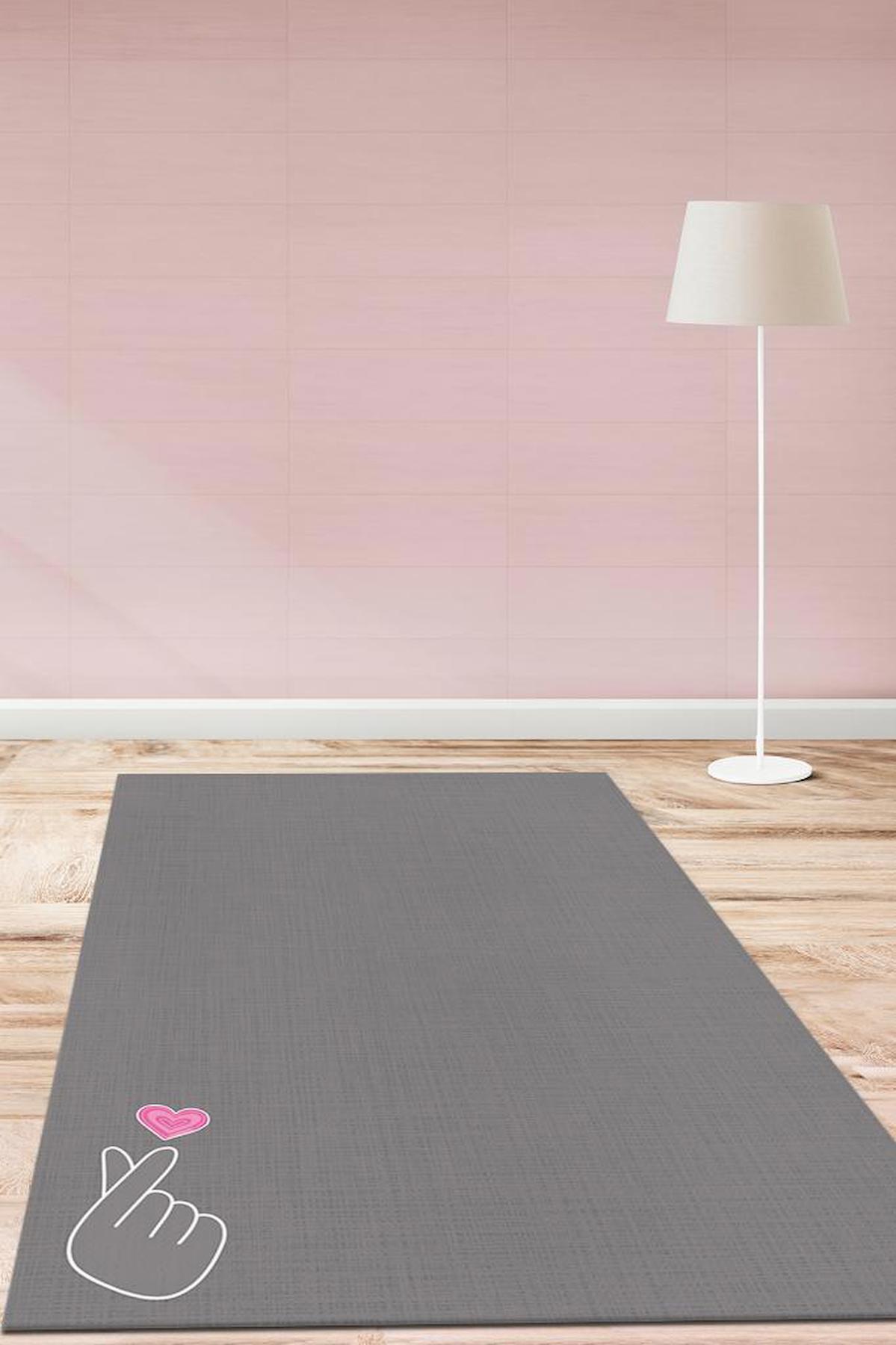 Homshtag K-Pop Gri 4 mm Pamuk Antistatik Yıkanabilir İnce Kaymaz Dikdörtgen Makine Dokuma Genç Odası Halısı 80x180 cm