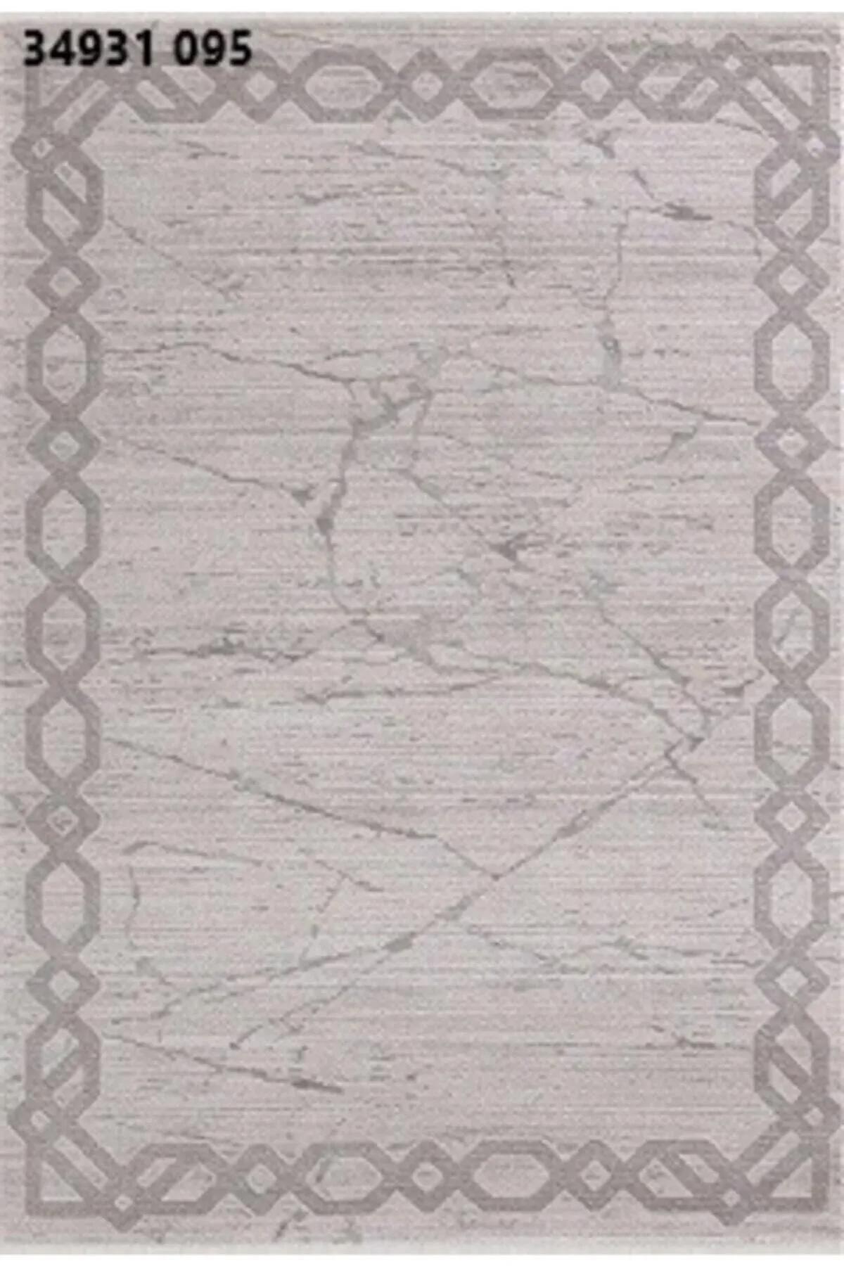 Merinos Diyez 34931 Krem 8.5 mm Akrilik Yıkanabilir İnce Kaymaz Dikdörtgen Makine Dokuma Salon Halısı 160x230 cm