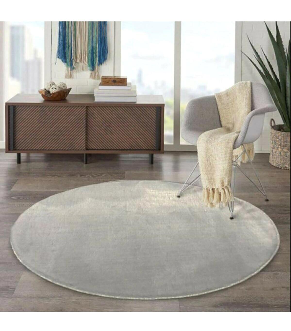 Homefesto Krem 5 mm Polyester Leke Tutmaz Yıkanabilir Kalın Kaymaz Taban Yuvarlak Makine Dokuma Salon Halısı 160x230 cm