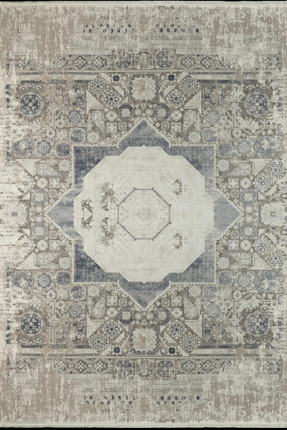 Tuğra Halı Memluk 1465 Gri 7 mm Akrilik Yıkanabilir İnce Dikdörtgen Makine Dokuma Antre-Oturma Odası-Salon-Yatak Odası Halısı 80x150 cm