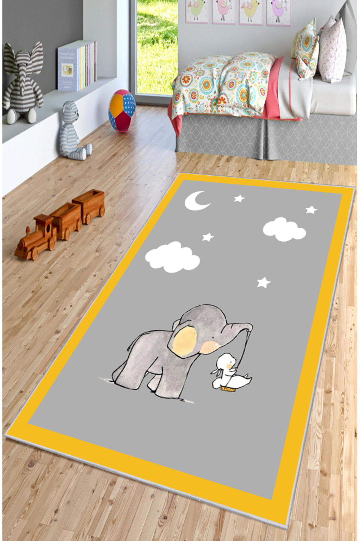 Artizon ART-C-023 Çok Renkli 0.8 mm Polyester Toz Tutmaz Yıkanabilir İnce Kaymaz Dot Taban Dikdörtgen Makine Dokuma Çocuk Odası Halısı 180x200 cm