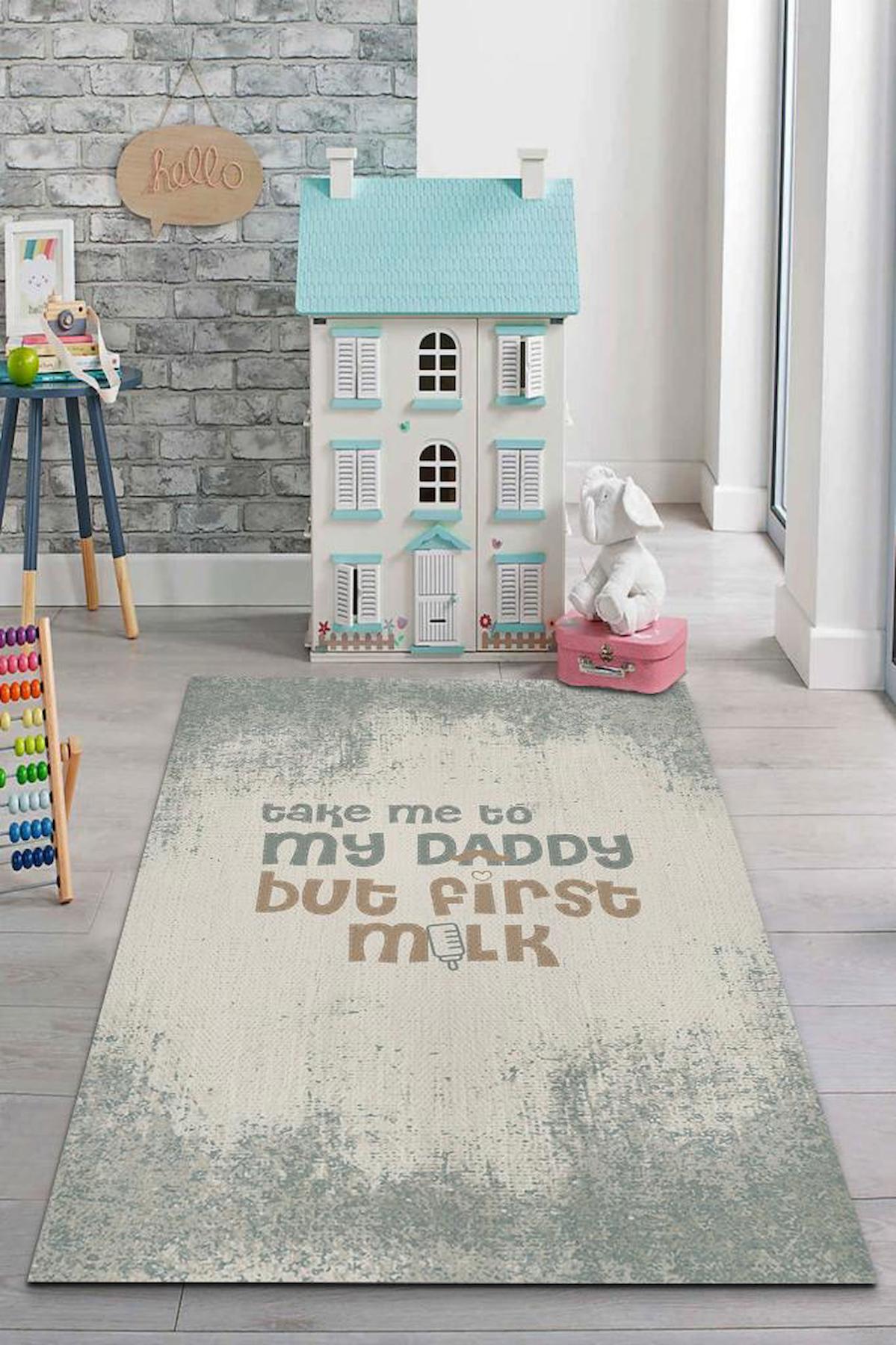 Homshtag Beni Babama Ver Çok Renkli 4 mm Pamuk Antistatik Yıkanabilir İnce Kaymaz Dikdörtgen Makine Dokuma Çocuk Odası Halısı 80x300 cm