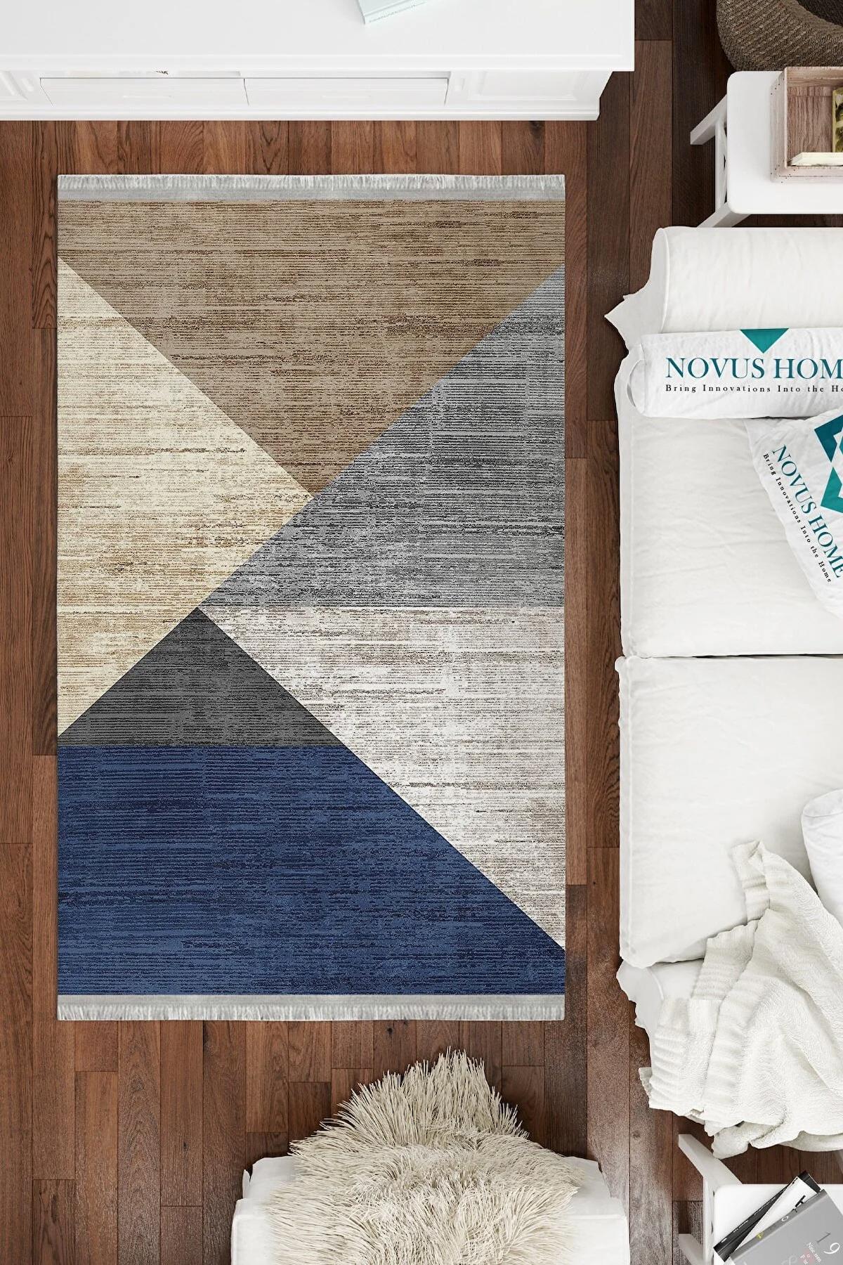 Novus Home Verona Serisi Çok Renkli 6 mm Polyester Antibakteriyel-Toz Tutmaz-Yalıtıma Yardımcı Yıkanabilir İnce Kaymaz Taban Dikdörtgen Makine Dokuma Antre-Salon-Yatak Odası Halısı 80x300 cm