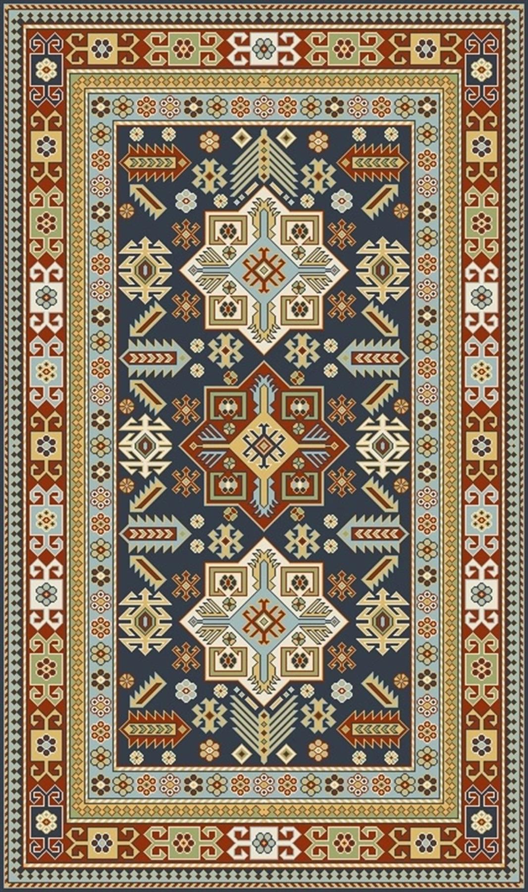 Crea Halı 8208 Mavi 10 mm Bambu Yıkanabilir Orta Dikdörtgen Makine Dokuma Salon Halısı 180x180 cm