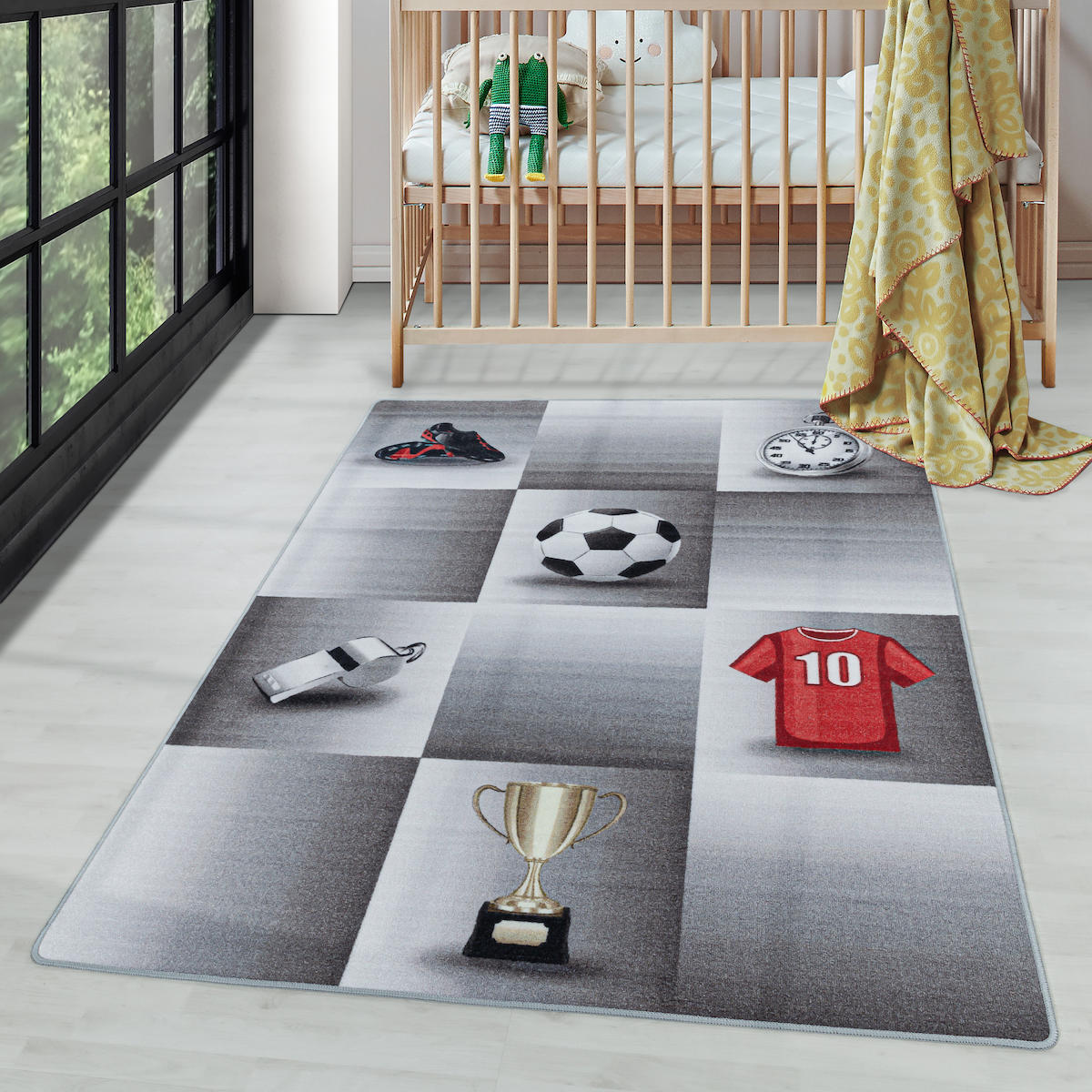 Wide Shop Gri 6 mm Polipropilen Yıkanabilir İnce Kaymaz Jüt Taban Dikdörtgen Makine Dokuma Çocuk Odası Halısı 60x100 cm