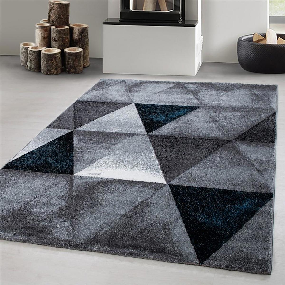 Red Halı Lucca 1820 Mavi 10 mm Polipropilen Antibakteriyel Yıkanabilir Kalın Kaymaz Jüt Taban Dikdörtgen Makine Dokuma Salon Halısı 160x230 cm