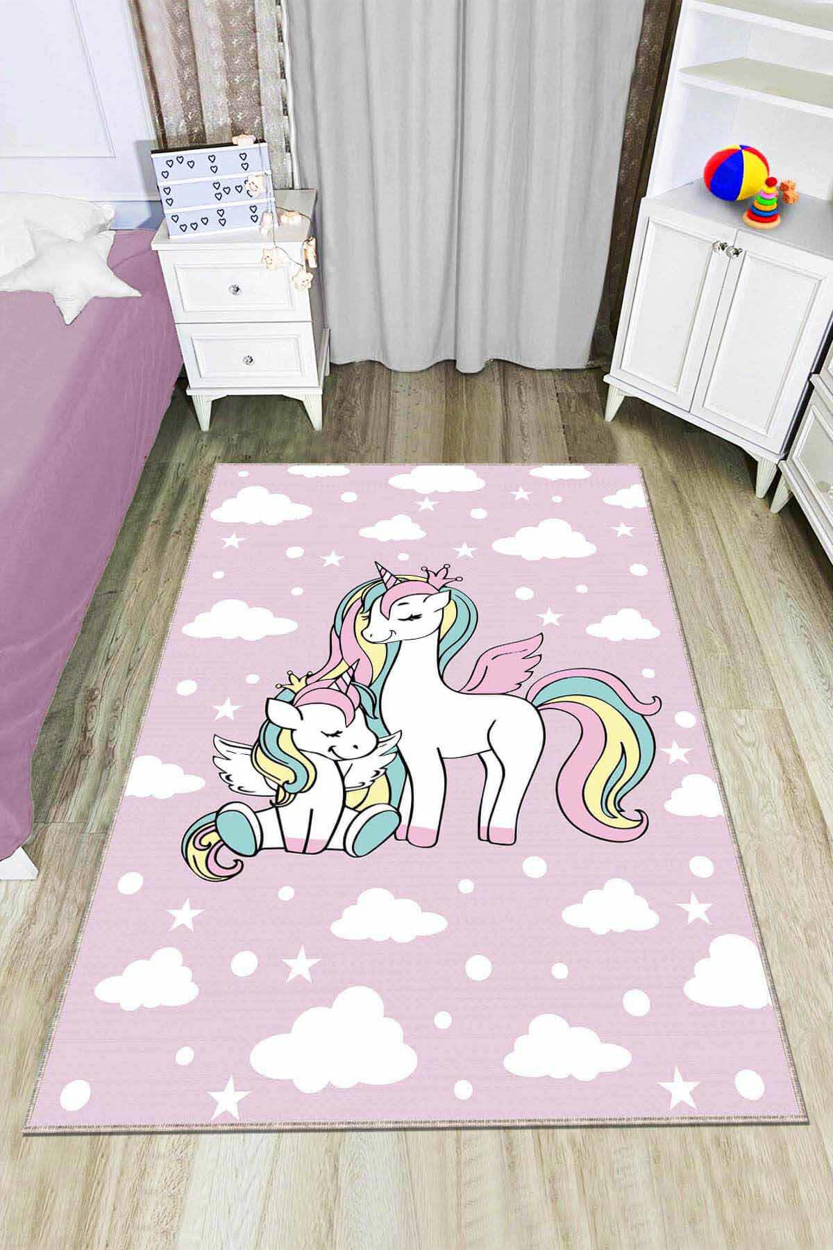 Viva Home AR787 Çok Renkli 7 mm Mikropolyester Antibakteriyel Yıkanabilir İnce Kaymaz Lateks Taban Hayvan Desenli Dikdörtgen Makine Dokuma Çocuk Odası Halısı 180x180 cm