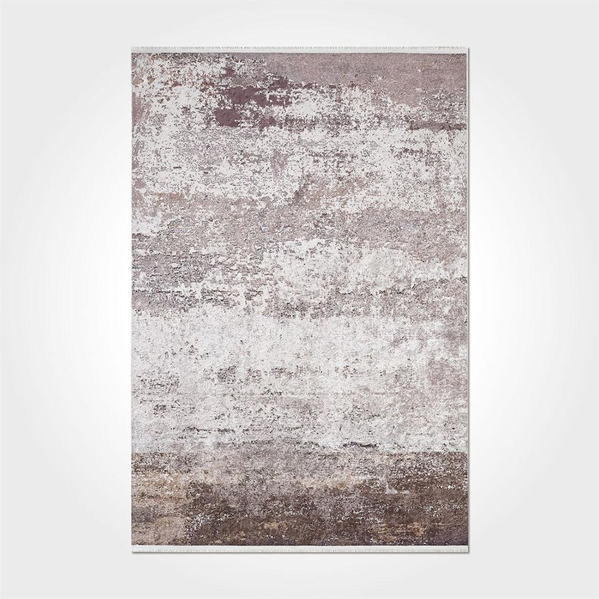 Crea Halı 2422PC Vizon Pamuk-Polyester Yıkanabilir İnce Kaymaz Pamuk Taban Soyut Temalı Dikdörtgen Makine Dokuma Salon Halısı 160x230 cm