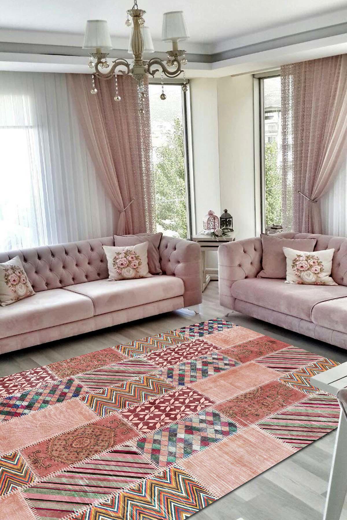 İlyaki Home Deon Krem 0.8 mm Pamuk Antibakteriyel Yıkanabilir İnce Kaymaz Pamuk Taban Dikdörtgen Makine Dokuma Salon Halısı 160x230 cm