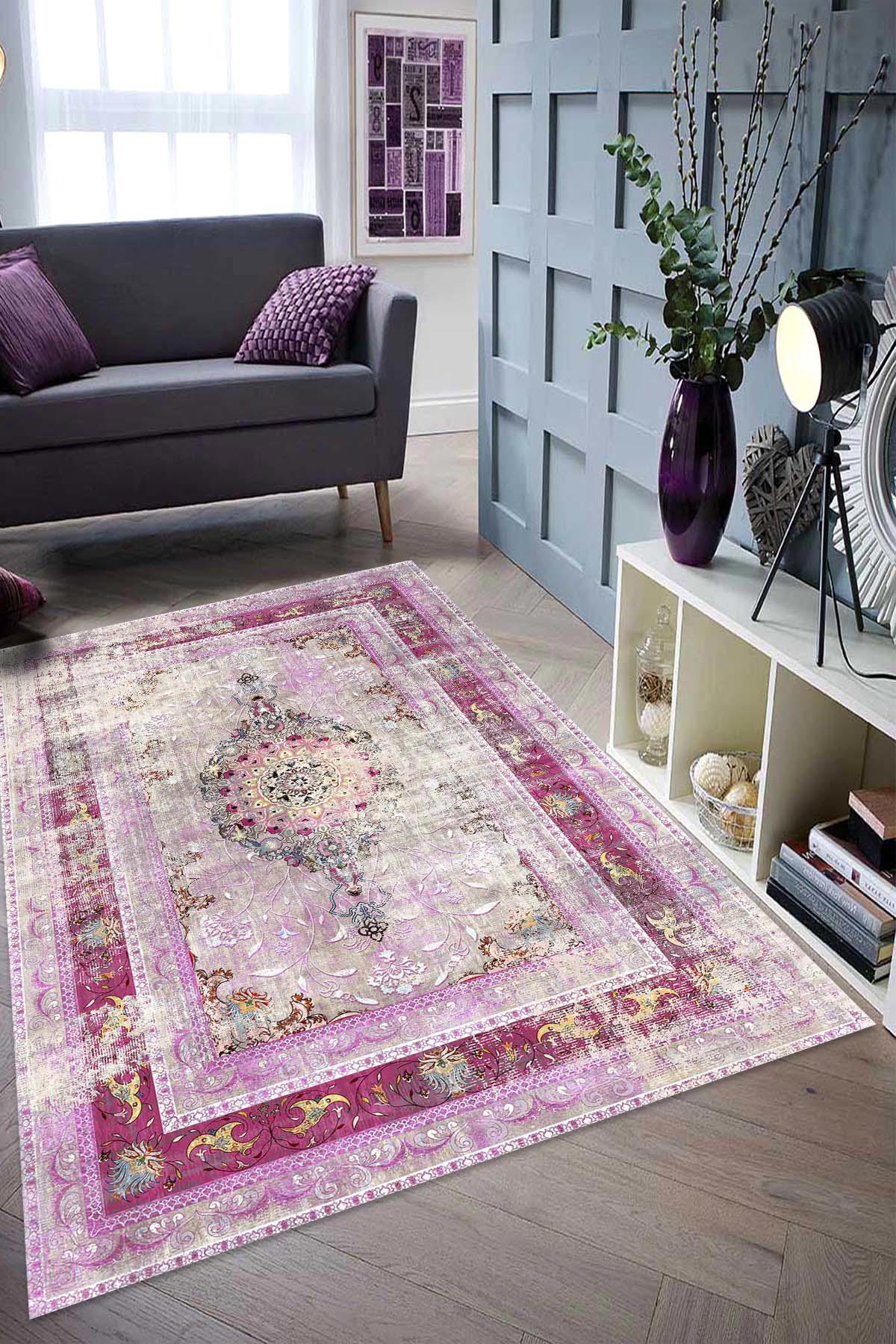 Latte Dizayn Jessie Krem 0.5 mm Pamuk Antibakteriyel Yıkanabilir İnce Kaymaz Pamuk Taban Dikdörtgen Makine Dokuma Salon Halısı 40x60 cm