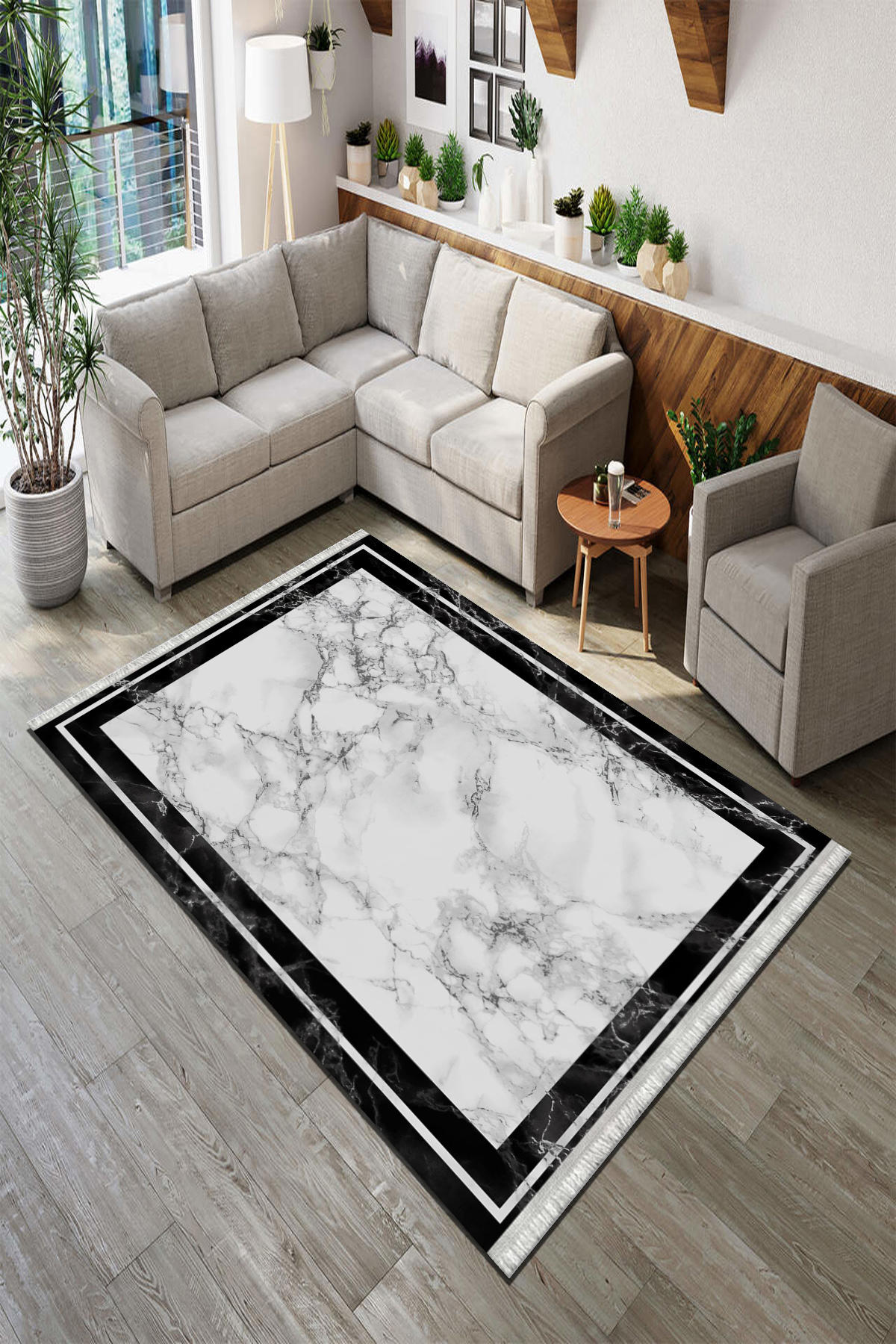 Roslyn Home Siyah 6 mm Polyester Antibakteriyel Yıkanabilir İnce Kaymaz Dot Taban Dikdörtgen Makine Dokuma Salon Halısı 100x200 cm