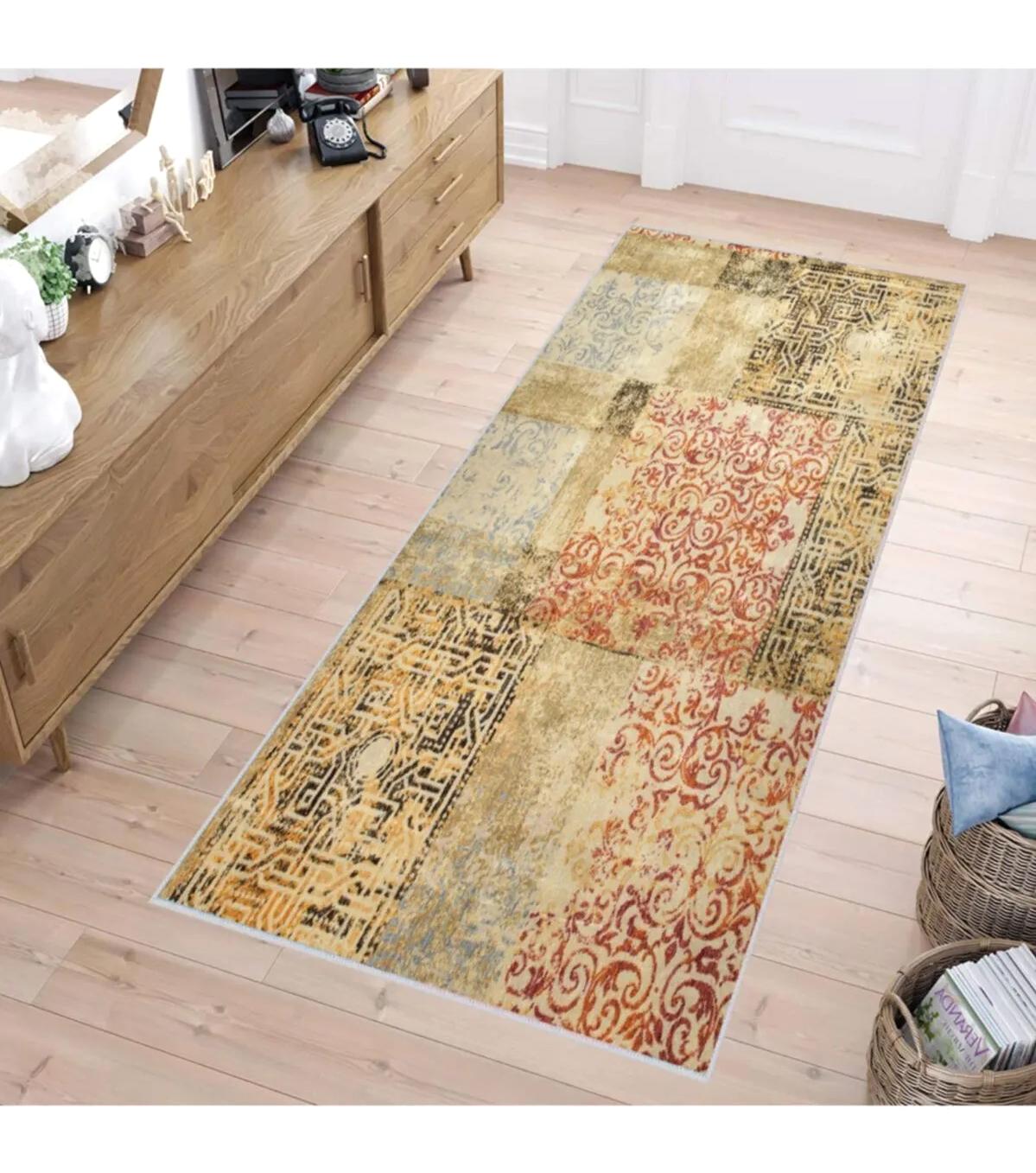 Rovigo Home RVG1200 Çok Renkli 8 mm Polyester Antibakteriyel-Leke Tutmaz-Toz Tutmaz Yıkanabilir İnce Kaymaz Dot Taban Dikdörtgen Makine Dokuma Salon Halısı 120x200 cm