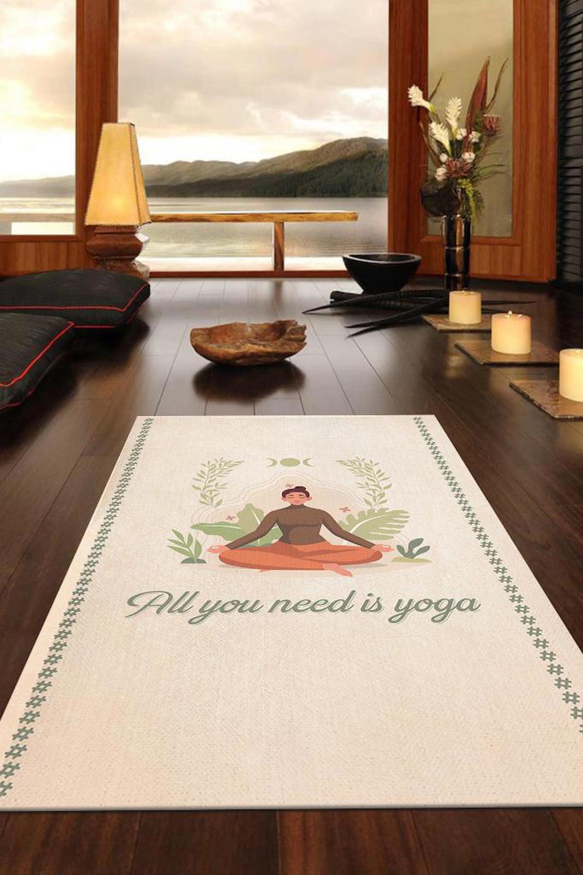 Homshtag Tek İhtiyacın Yoga Çok Renkli 4 mm Pamuk Antistatik Yıkanabilir İnce Kaymaz Dikdörtgen Makine Dokuma Hobi Odası Halısı 120x180 cm