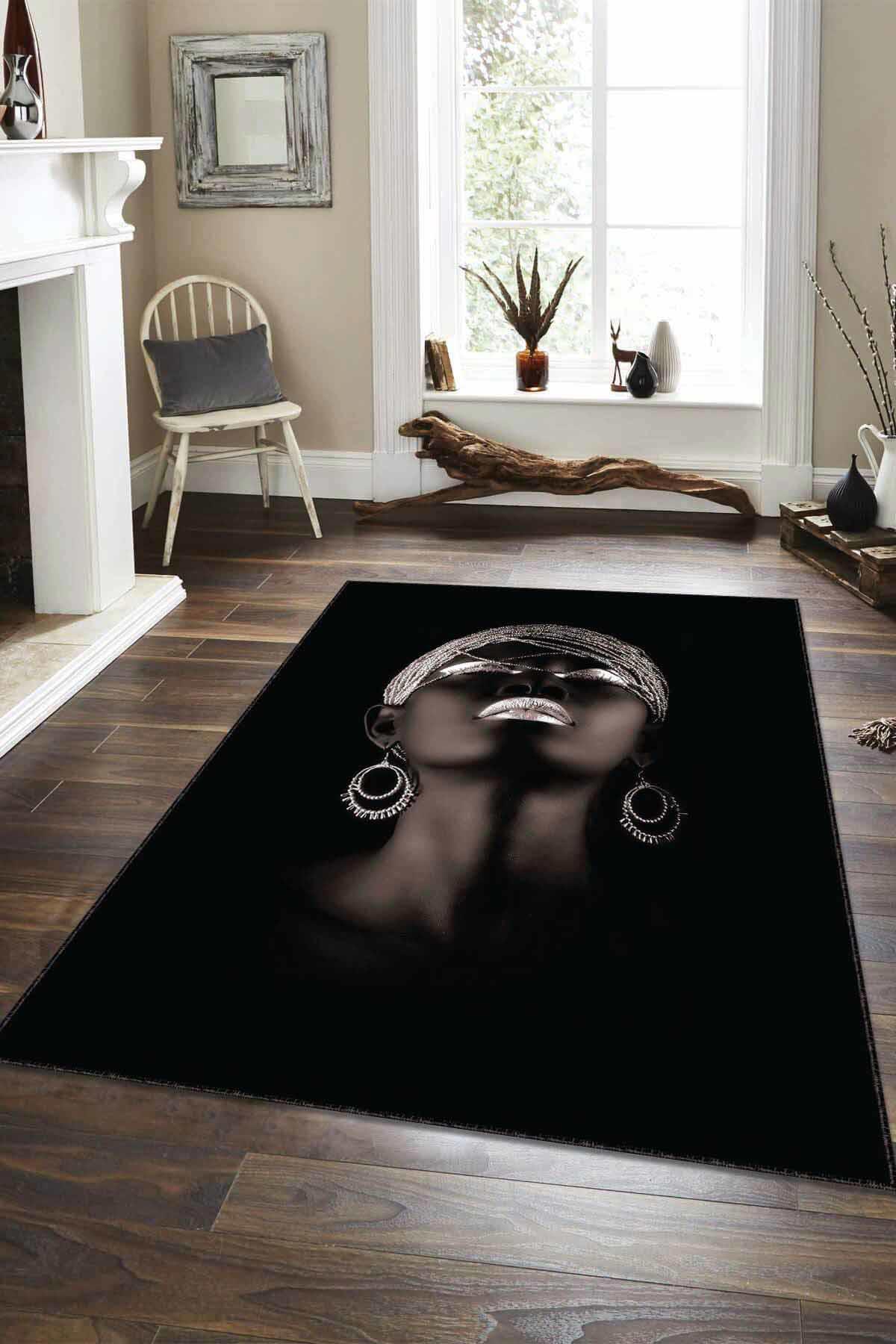 Viva Home AR102 Siyah 7 mm Mikropolyester Antibakteriyel Yıkanabilir Kalın Kaymaz Lateks Taban Dikdörtgen Makine Dokuma Salon Halısı 100x200 cm