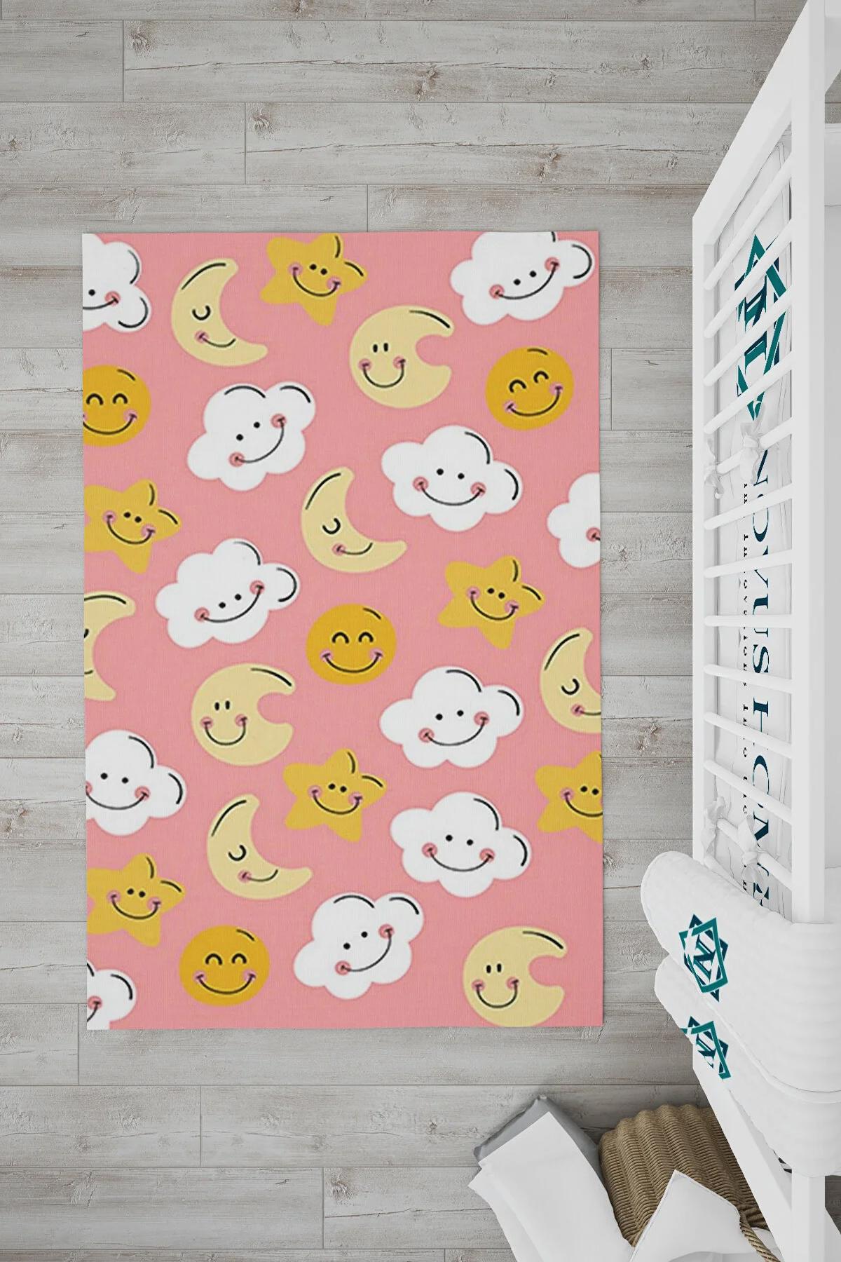 Novus Home Punto Serisi Çok Renkli 7 mm Polyester Antibakteriyel-Toz Tutmaz-Yalıtıma Yardımcı Yıkanabilir İnce Kaymaz Taban Yuvarlak Makine Dokuma Çocuk Odası Halısı 100x300 cm