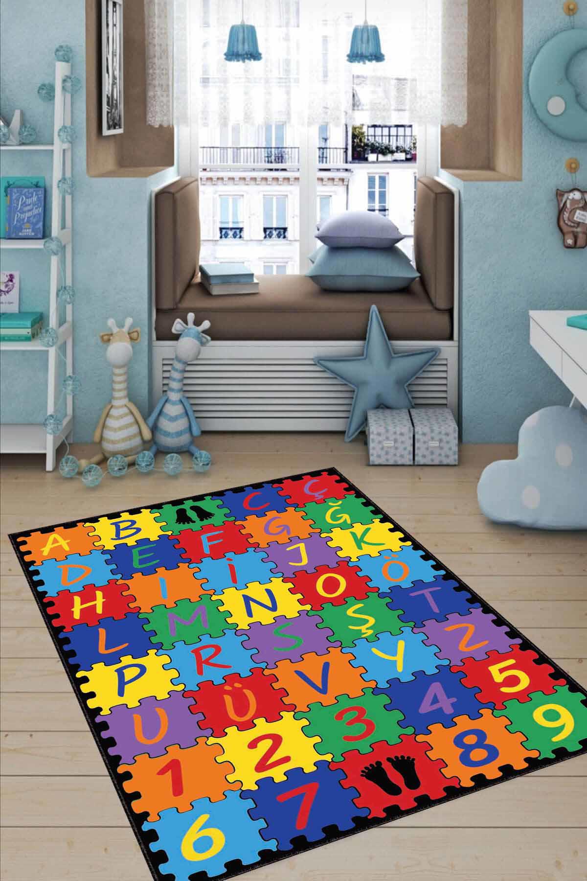 Viva Home KD98 Krem 7 mm Mikropolyester Leke Tutmaz Yıkanabilir Orta Kaymaz Dot Taban Dikdörtgen Makine Dokuma Çocuk Odası Halısı 130x190 cm