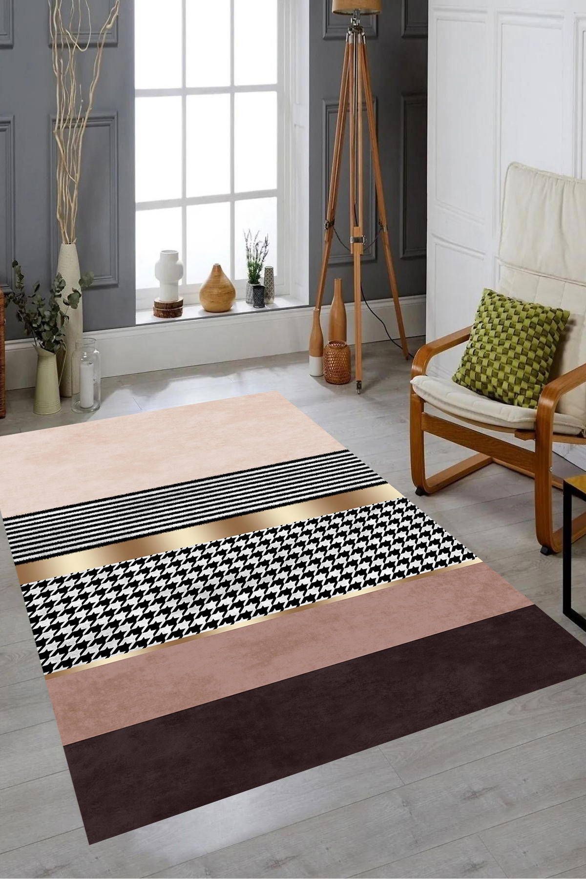 Aldora A238 Pembe 9 mm Deri Antibakteriyel Yıkanabilir İnce Kaymaz Lateks Taban Dikdörtgen Makine Dokuma Salon Halısı 120x180 cm