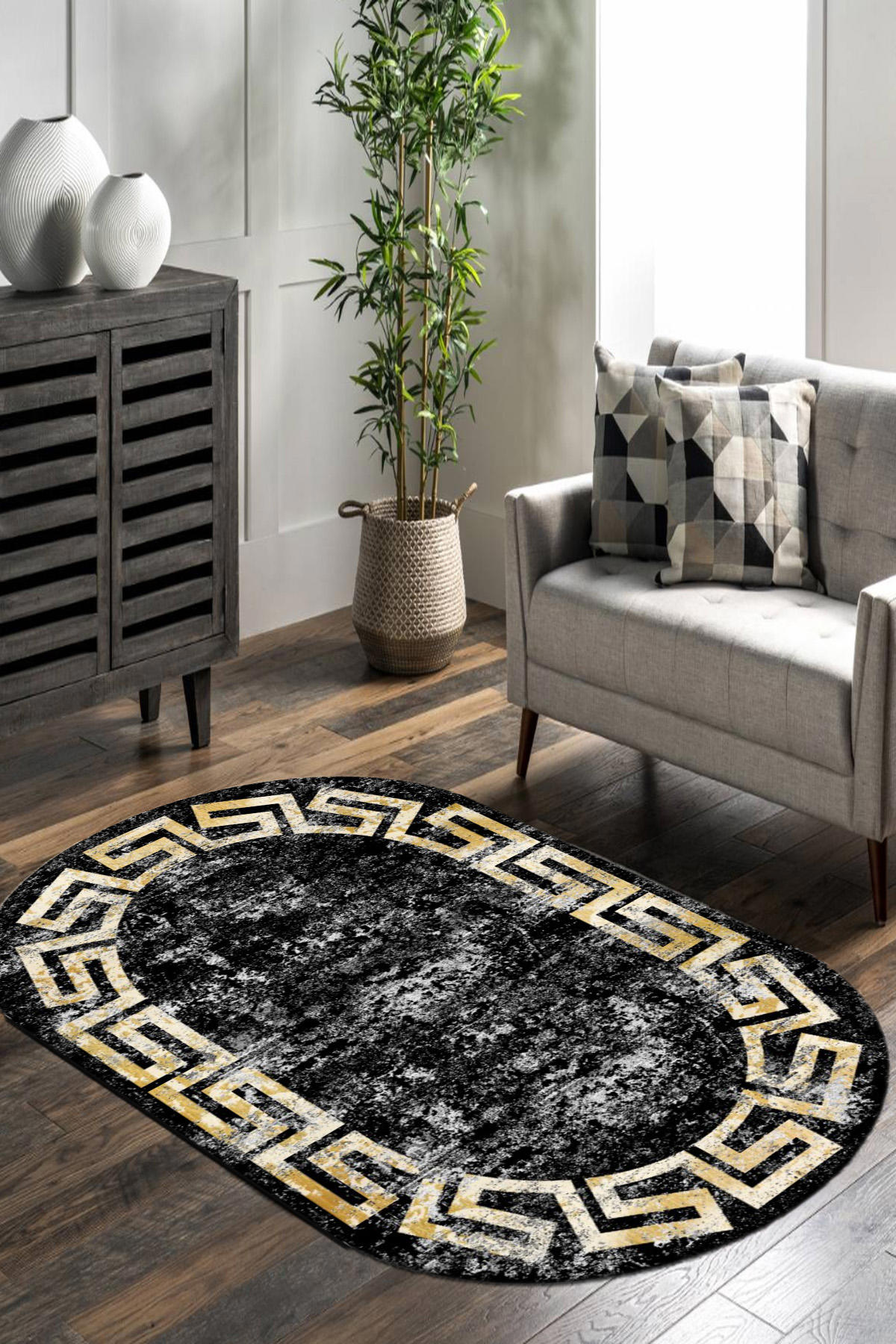 Roslyn Home Çok Renkli 0.8 mm Polyester Toz Tutmaz Yıkanabilir İnce Kaymaz Dot Taban Oval Makine Dokuma Salon Halısı 100x200 cm