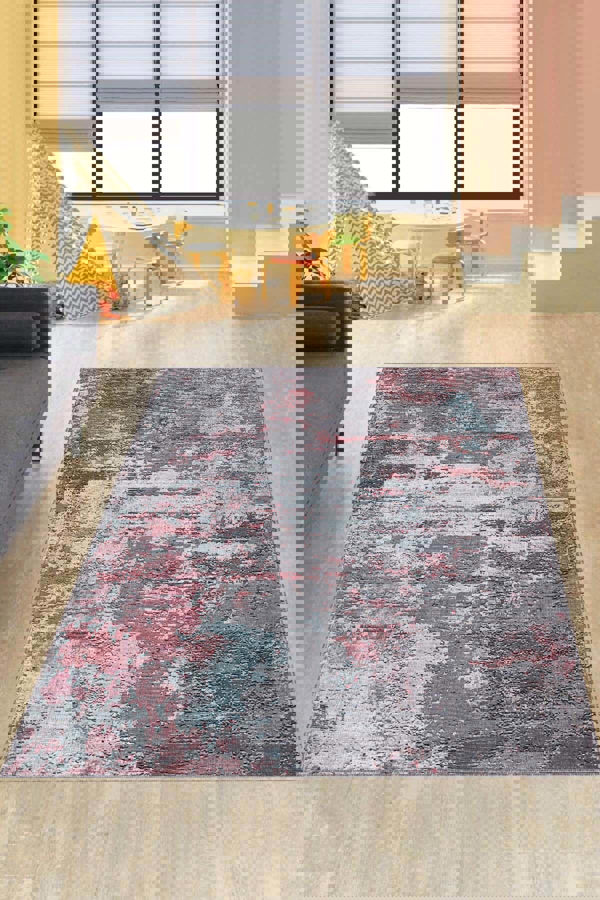 Viva Home PR021 Mavi-Pembe 7 mm Mikropolyester Leke Tutmaz Yıkanabilir İnce Kaymaz Dot Taban Dikdörtgen Makine Dokuma Çocuk Odası Halısı 120x200 cm