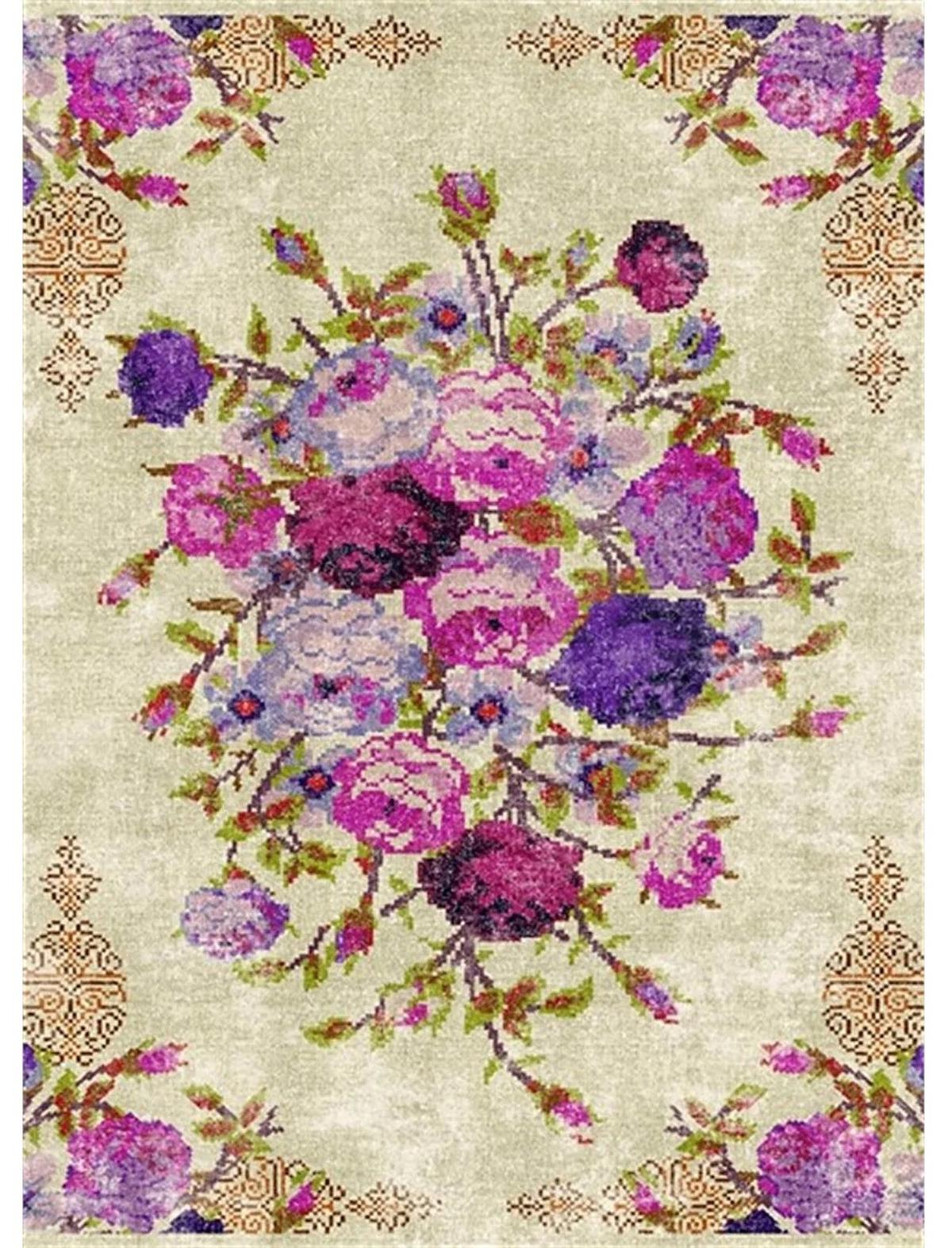 Brilliant HL11553 Çok Renkli 0.5 mm Polyester Antialerjenik Yıkanabilir İnce Kaymaz Lateks Taban Dikdörtgen Makine Dokuma Salon Halısı 160x160 cm