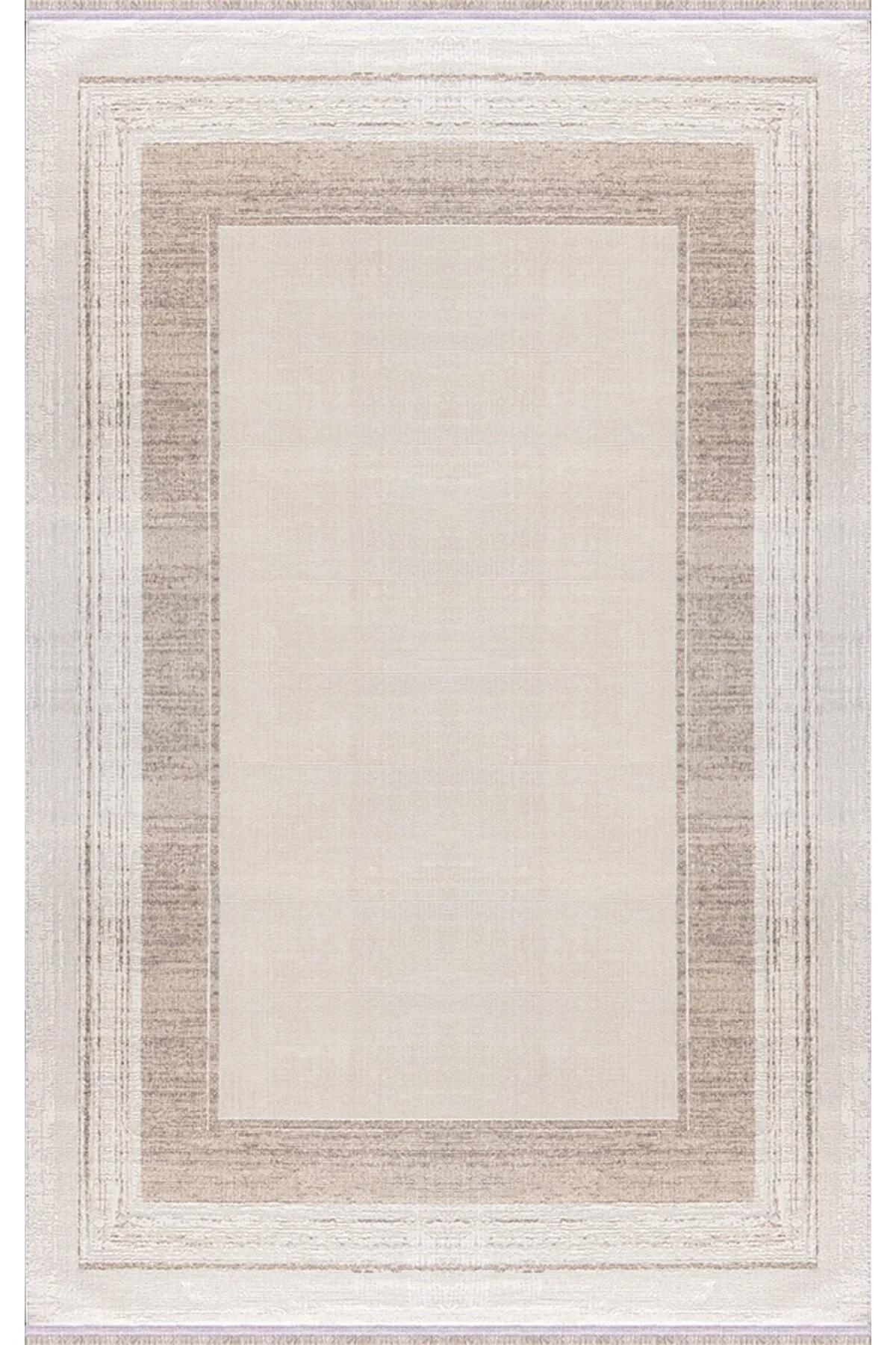 Merinos Lion 62744 Krem 12 mm Polyester Antibakteriyel Yıkanabilir Kalın Kaymaz Dikdörtgen Makine Dokuma Salon Halısı 100x200 cm