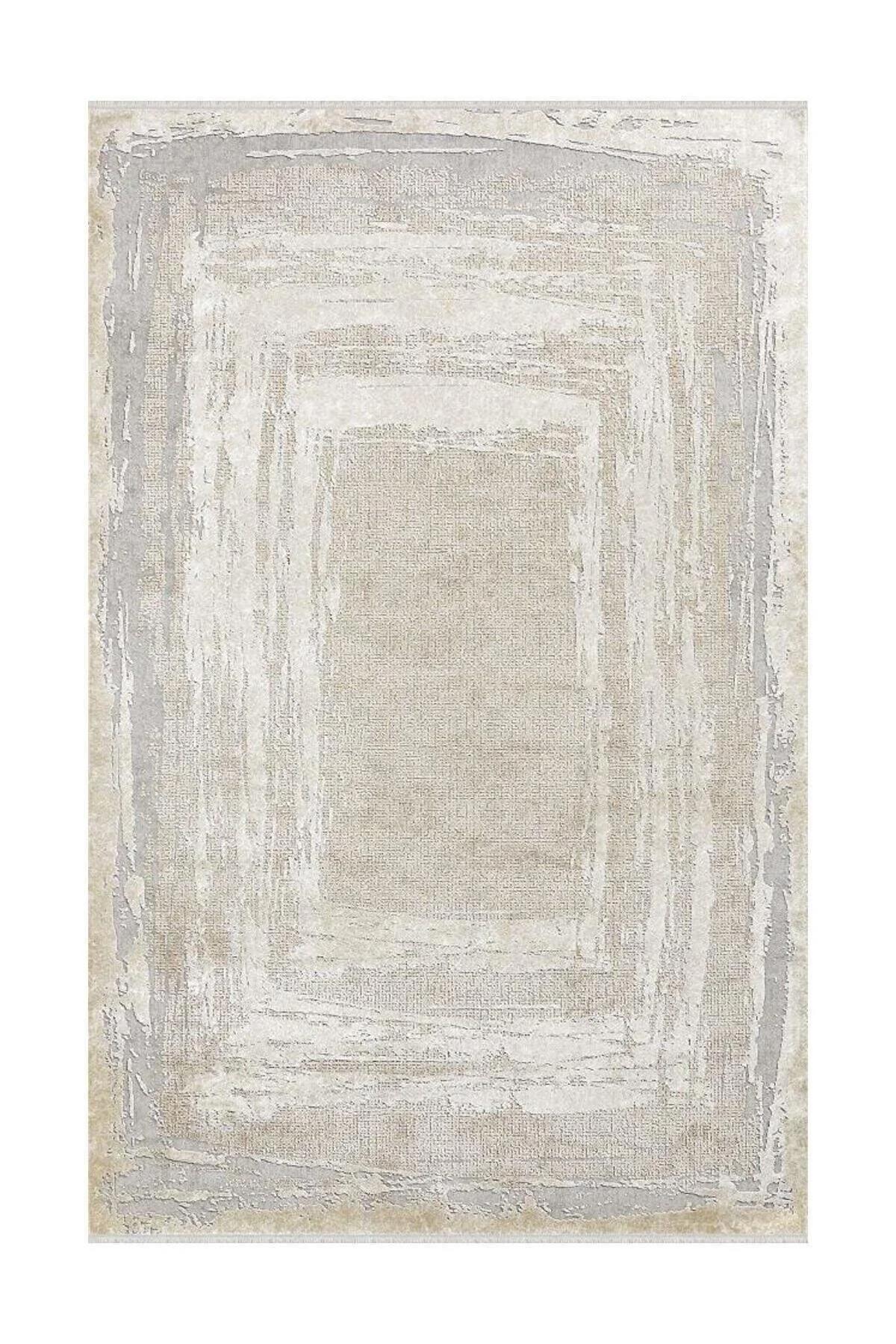 Merinos Tresor 19936 Krem 8.5 mm Akrilik Yumuşak Yıkanabilir Kalın Kaymaz Dikdörtgen Makine Dokuma Salon Halısı 200x290 cm