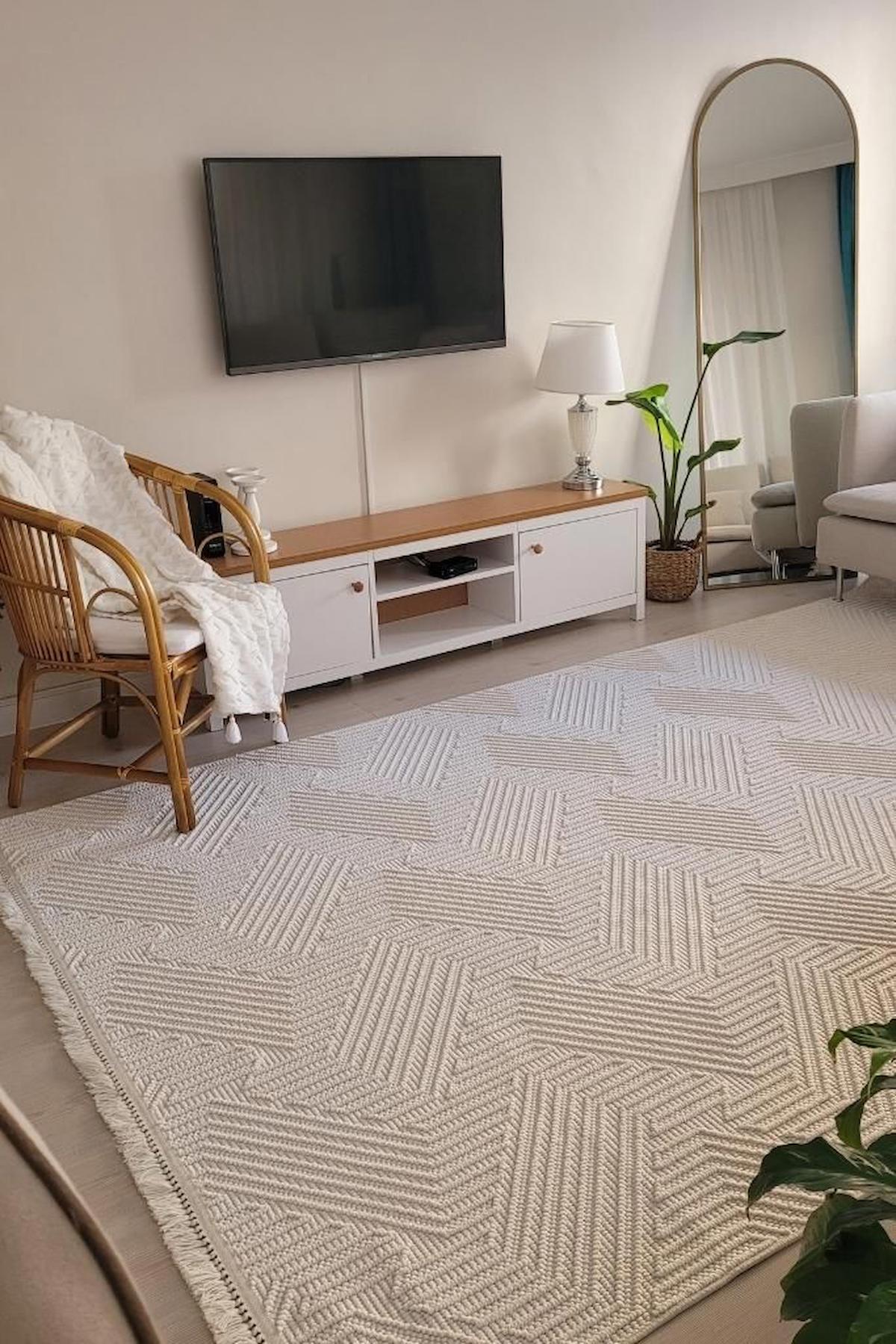 Apex Havana 8591 Çok Renkli Pamuk Yıkanabilir İnce Kaymaz Jüt Taban Dikdörtgen Makine Dokuma Salon Halısı 50x80 cm