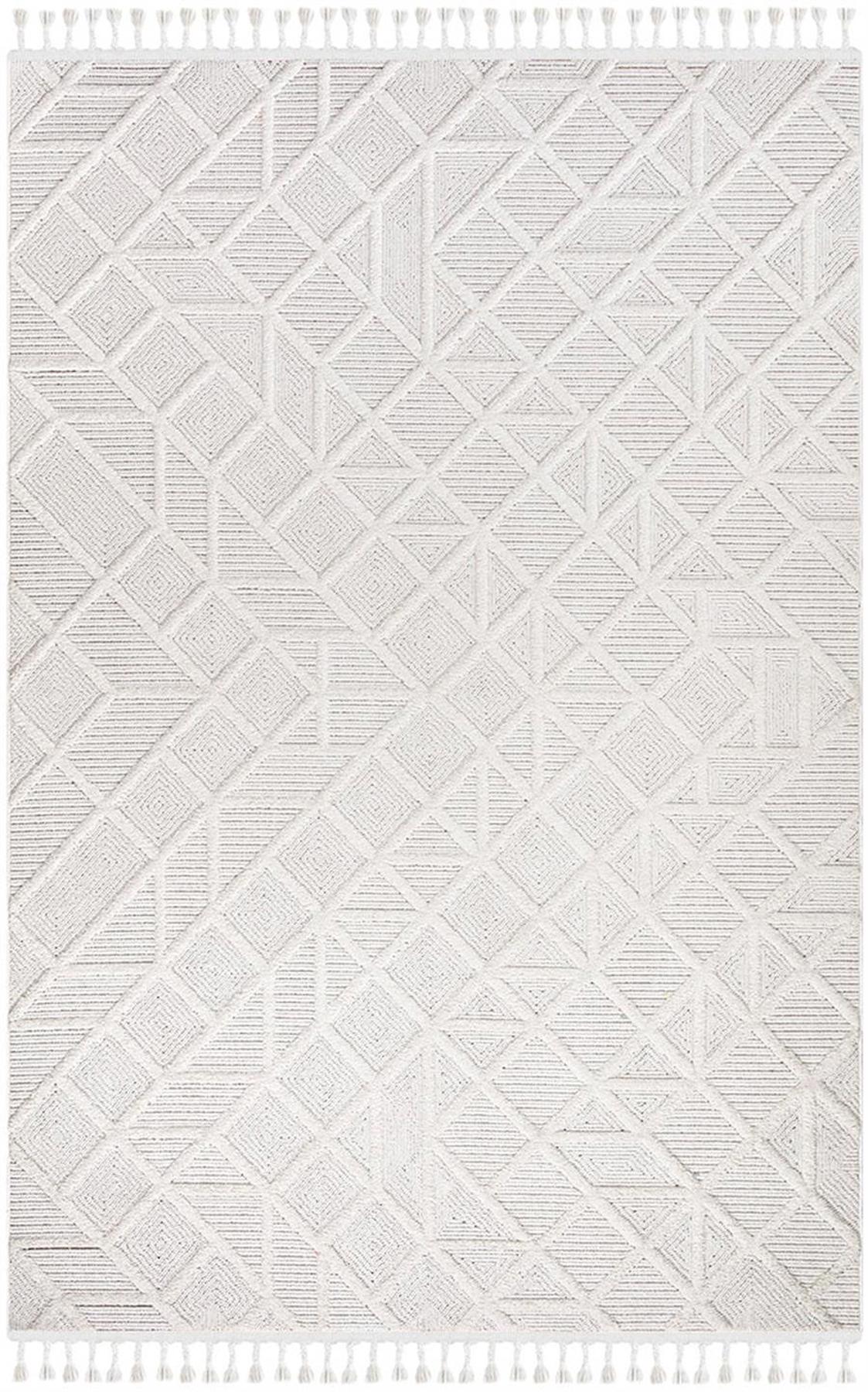 İpek Mekik Halı Lupin 18503 Krem 10 mm Polyester Yıkanabilir Orta Kaymaz Pamuk Taban Geometrik Dikdörtgen Antre-Çocuk Odası-Salon-Yatak Odası Halısı 80x500 cm