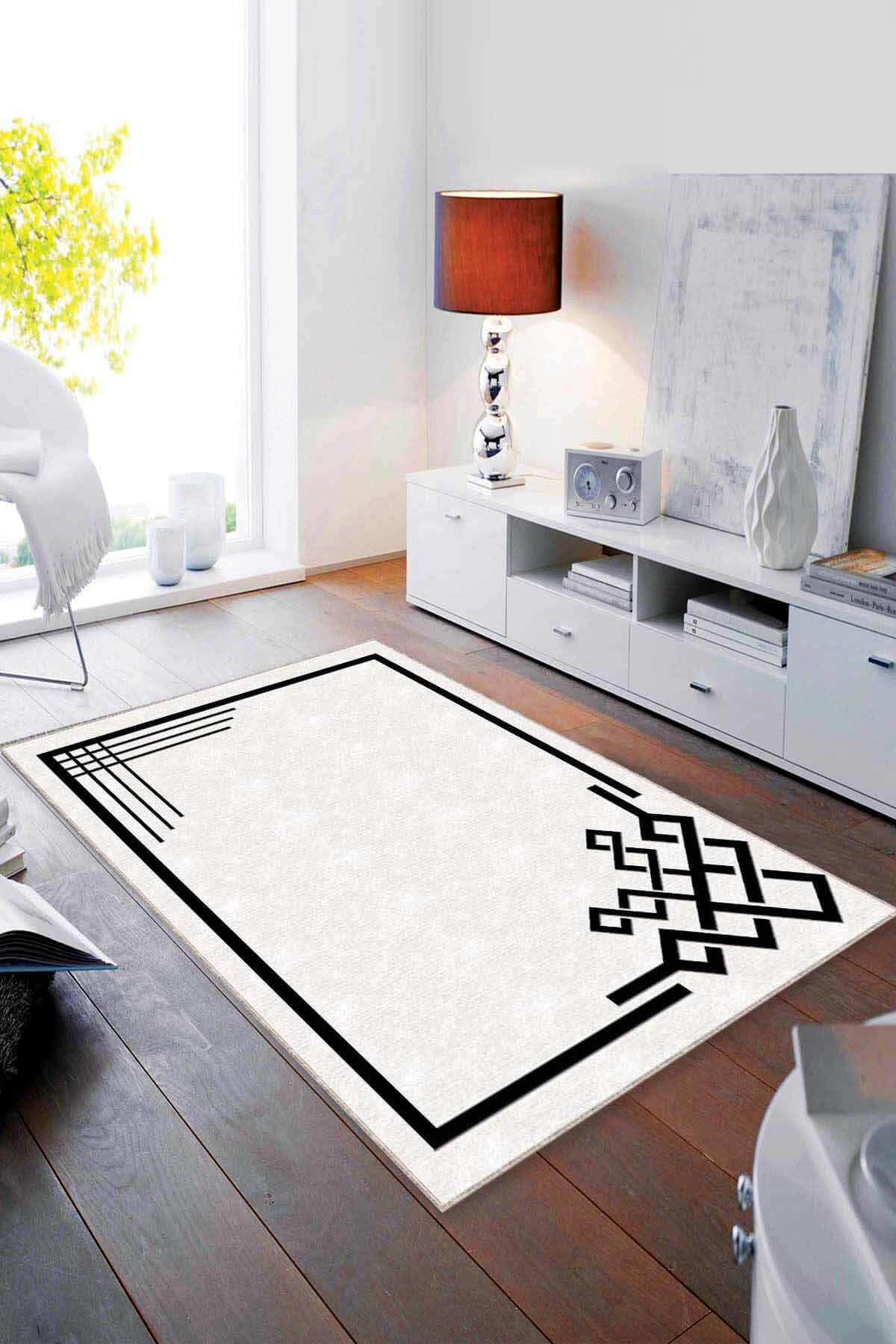 Viva Home AR446 Bej 7 mm Mikropolyester Antibakteriyel Yıkanabilir İnce Kaymaz Taban Dikdörtgen Makine Dokuma Halı 120x180 cm