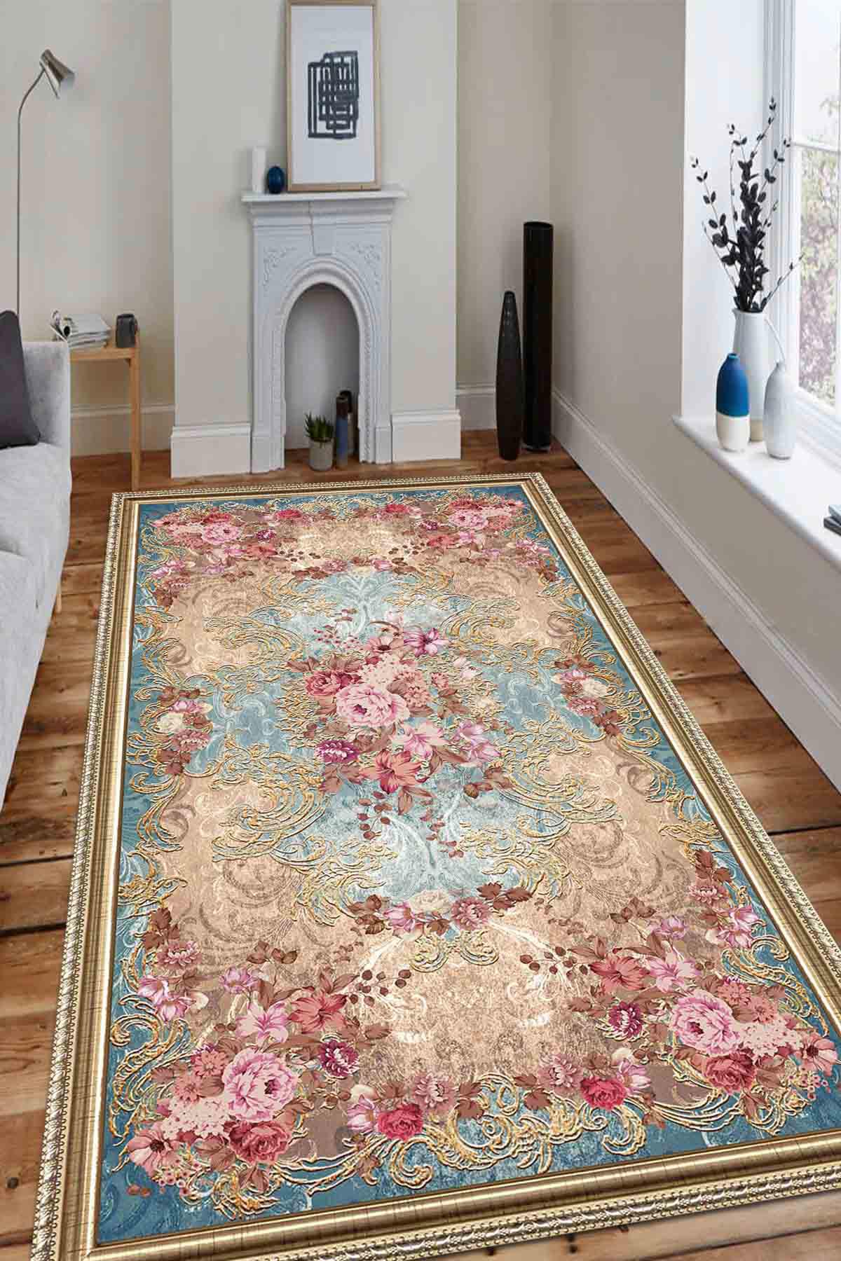 Latte Dizayn Kezia Krem 0.5 mm Pamuk Yıkanabilir Kaymaz Taban Dikdörtgen Makine Dokuma Salon Halısı 150x233 cm