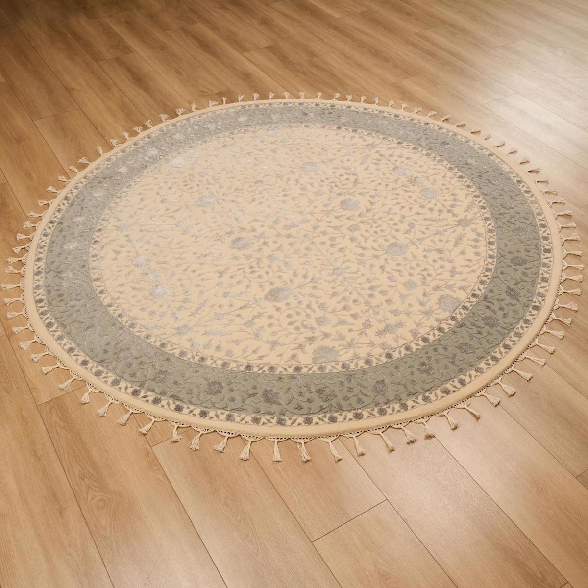 Halıcızade Safir Gri-Krem Pamuk Yıkanabilir Kalın Kaymaz Lateks Taban Dikdörtgen Makine Dokuma Salon Halısı 140x200 cm