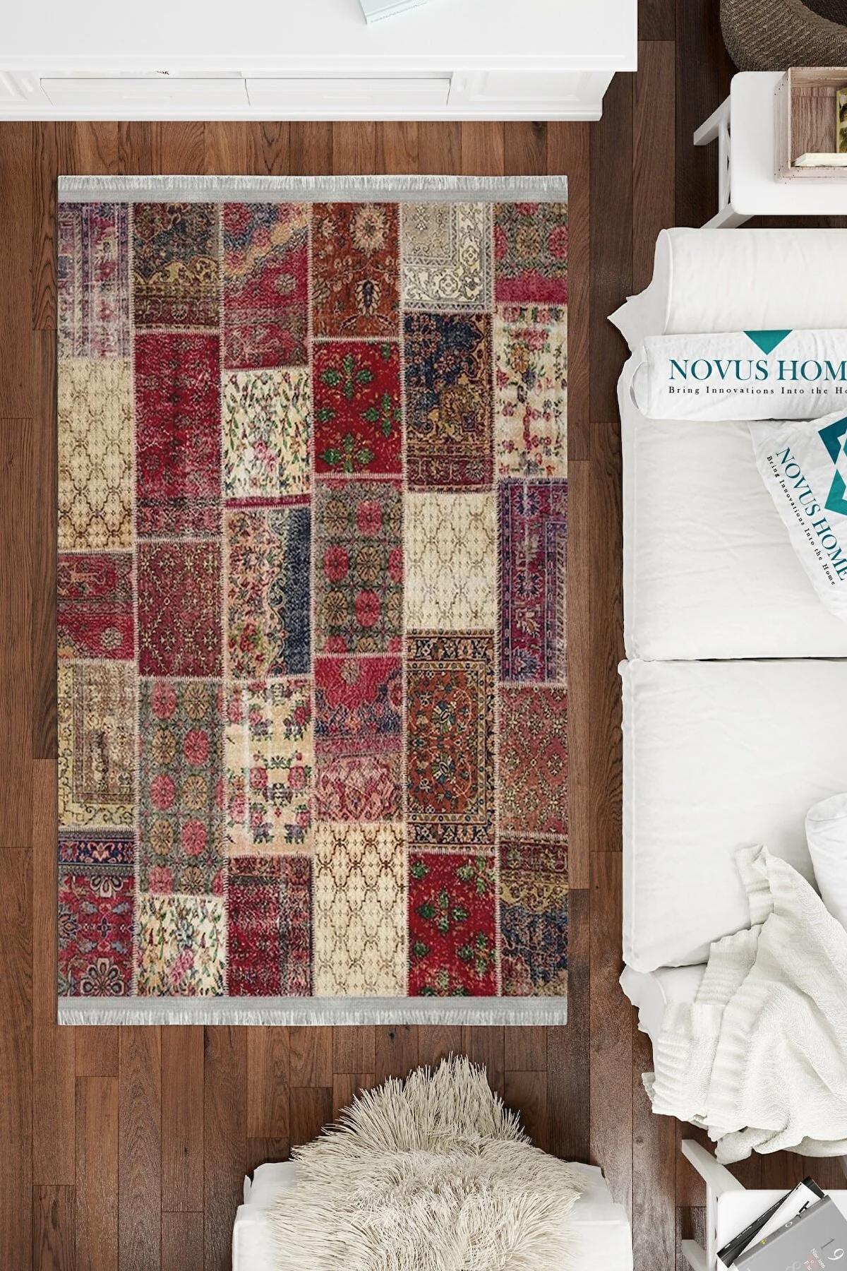 Novus Home Cotton Serisi Krem 5 mm Pamuk Antibakteriyel-Toz Tutmaz-Yalıtıma Yardımcı Yıkanabilir İnce Kaymaz Taban Dikdörtgen Makine Dokuma Antre-Salon-Yatak Odası Halısı 140x200 cm