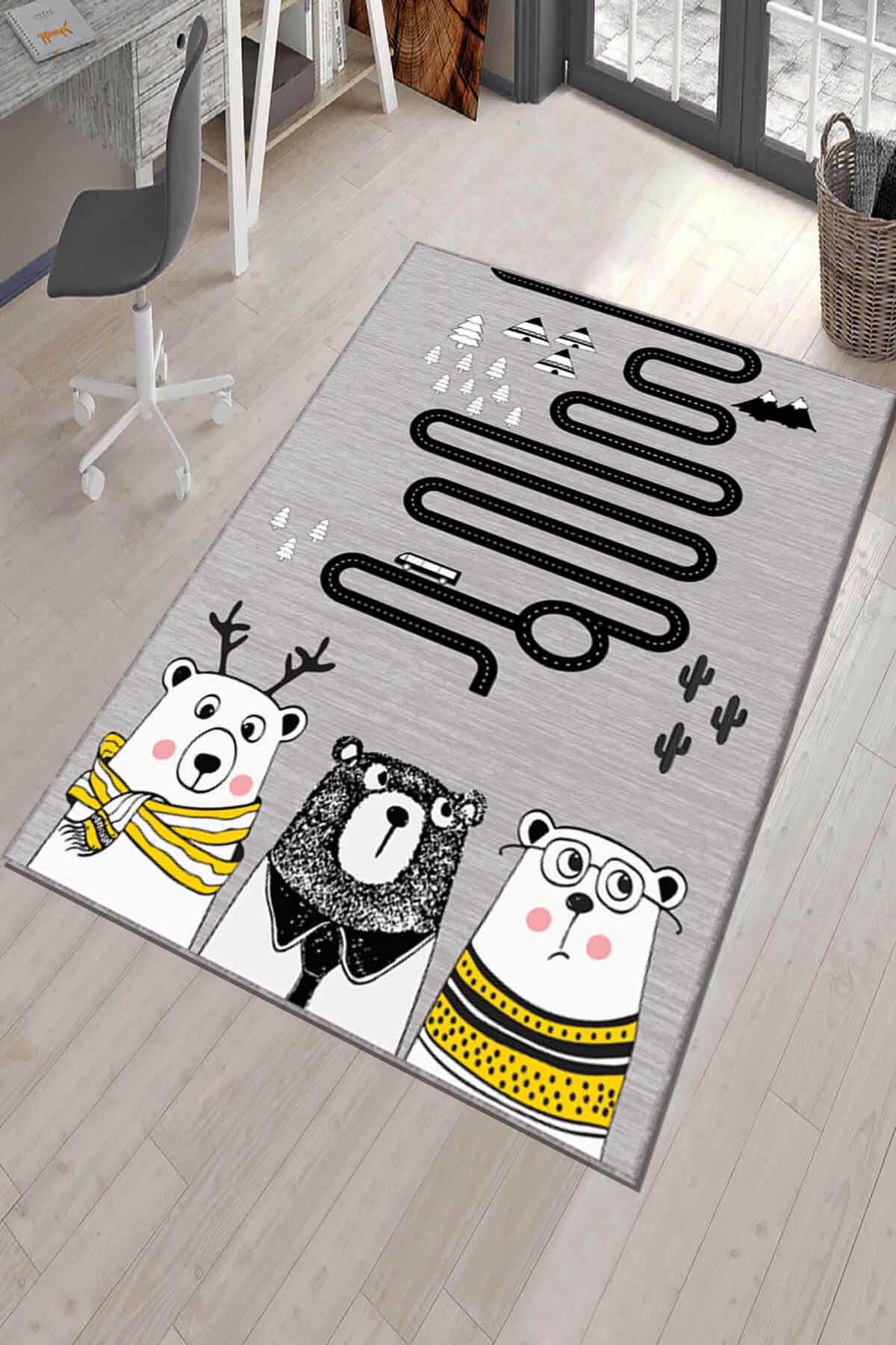Viva Home AR133 Gri 7 mm Mikropolyester Toz Tutmaz Yıkanabilir İnce Kaymaz Dot Taban Dikdörtgen Makine Dokuma Çocuk Odası Halısı 160x230 cm