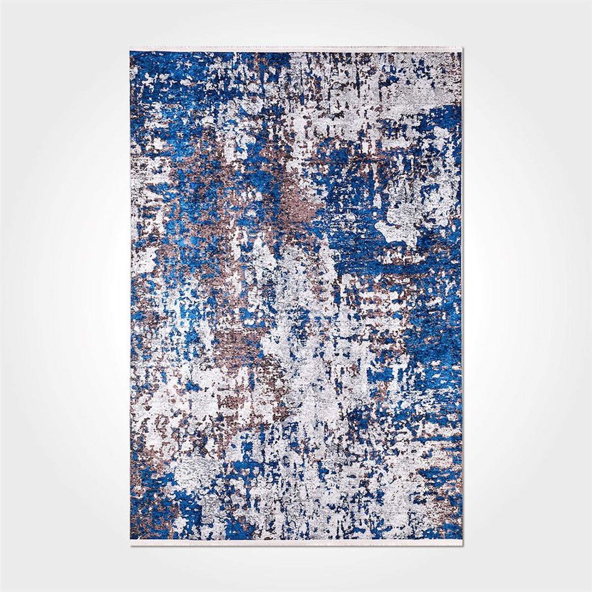Crea Halı 2069PC Lacivert Pamuk-Polyester Yıkanabilir İnce Kaymaz Soyut Temalı Dikdörtgen Makine Dokuma Salon Halısı 150x250 cm