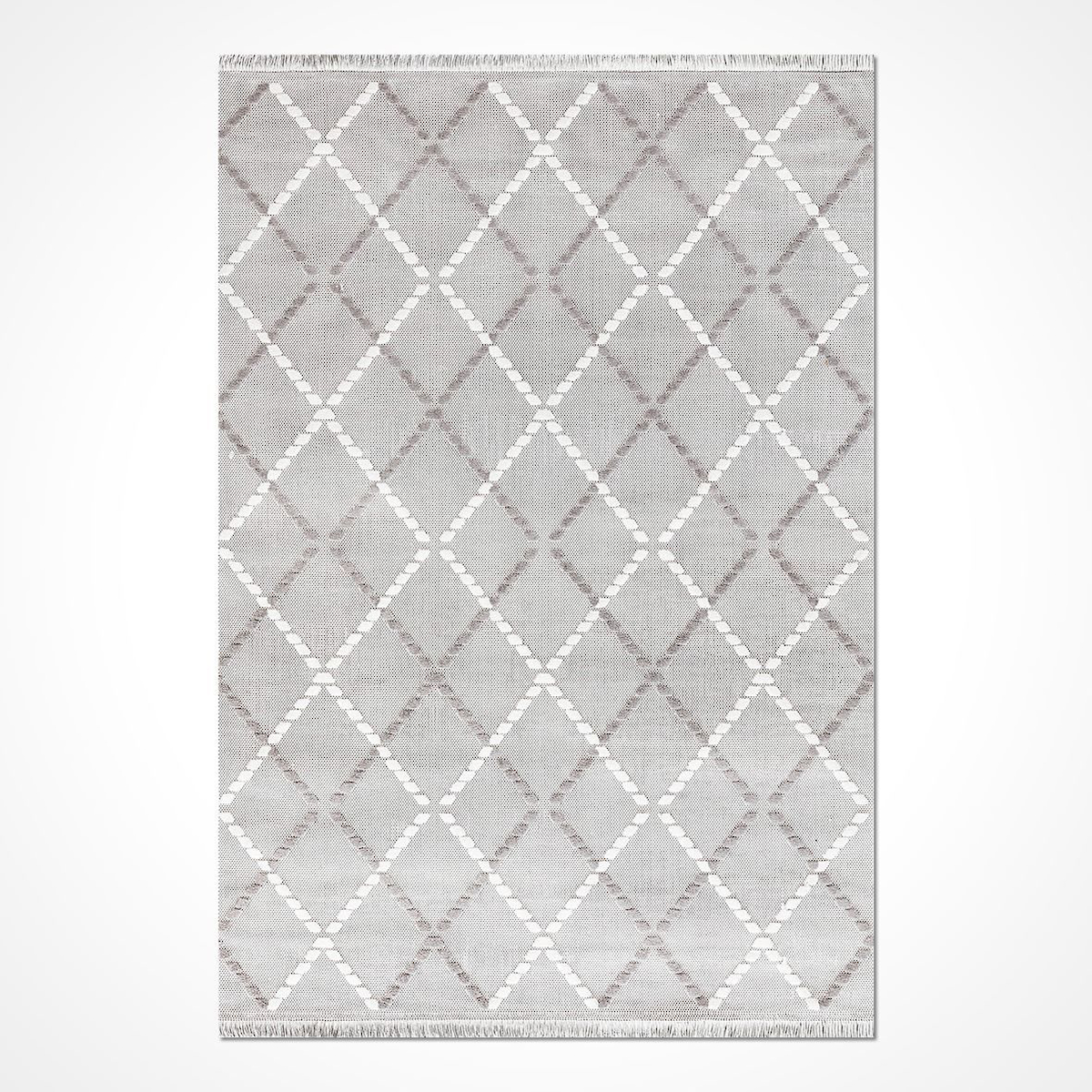 Crea Halı Rey 1851A Krem 8 mm Polyester Toz Tutmaz Yıkanabilir Orta Geometrik Dikdörtgen Makine Dokuma Salon Halısı 80x200 cm