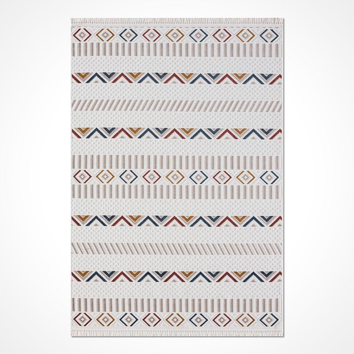 Crea Halı Cool CES04 Krem 5 mm Polyester Toz Tutmaz Yıkanabilir İnce Dikdörtgen Makine Dokuma Salon Halısı 100x160 cm