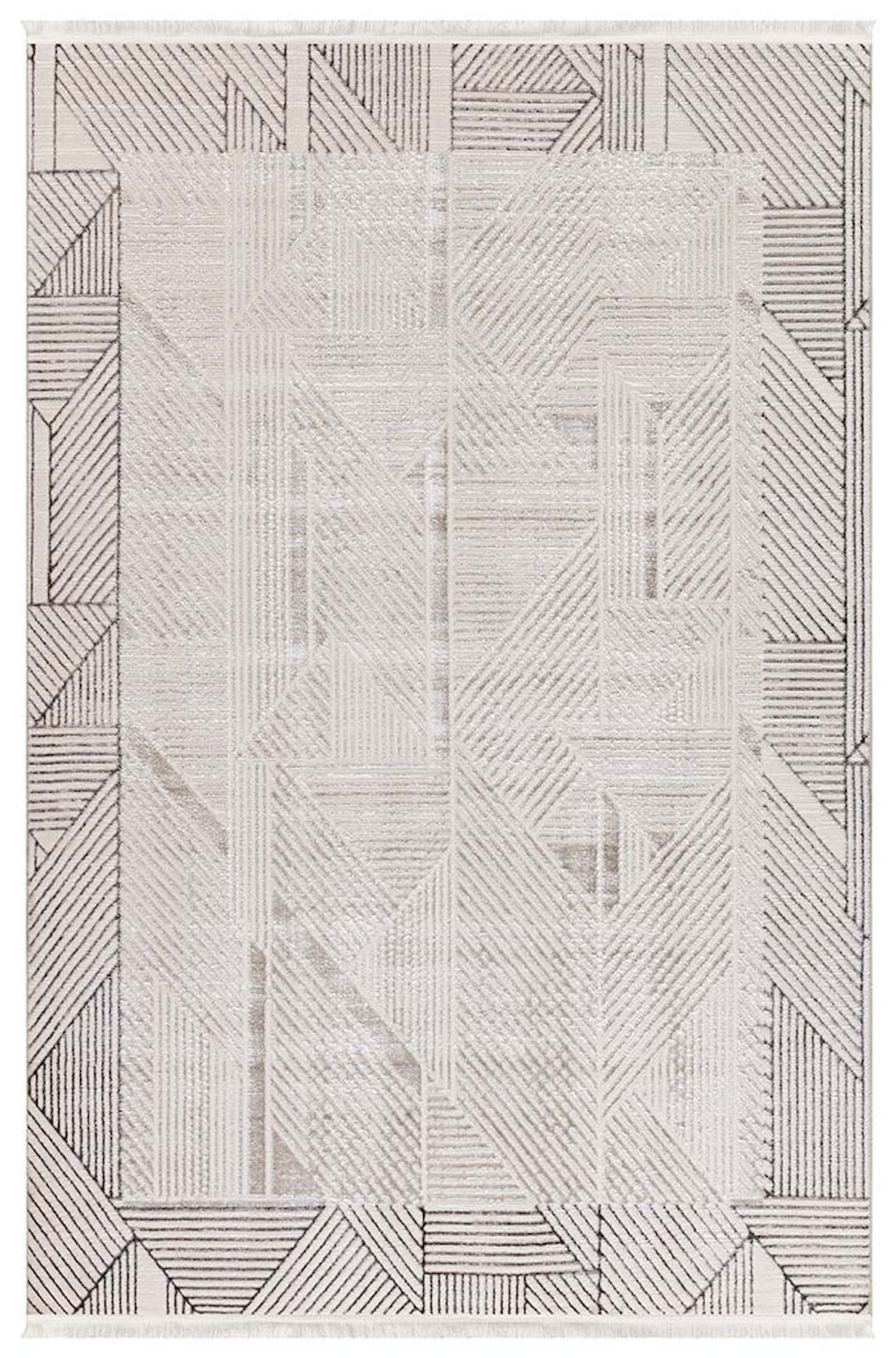 İpek Mekik Halı Lins 1450A Krem 6 mm Polyester Toz Tutmaz Yıkanabilir Orta Kaymaz Pamuk Taban Geometrik Dikdörtgen Makine Dokuma Antre-Çocuk Odası-Salon-Yatak Odası Halısı 133x190 cm