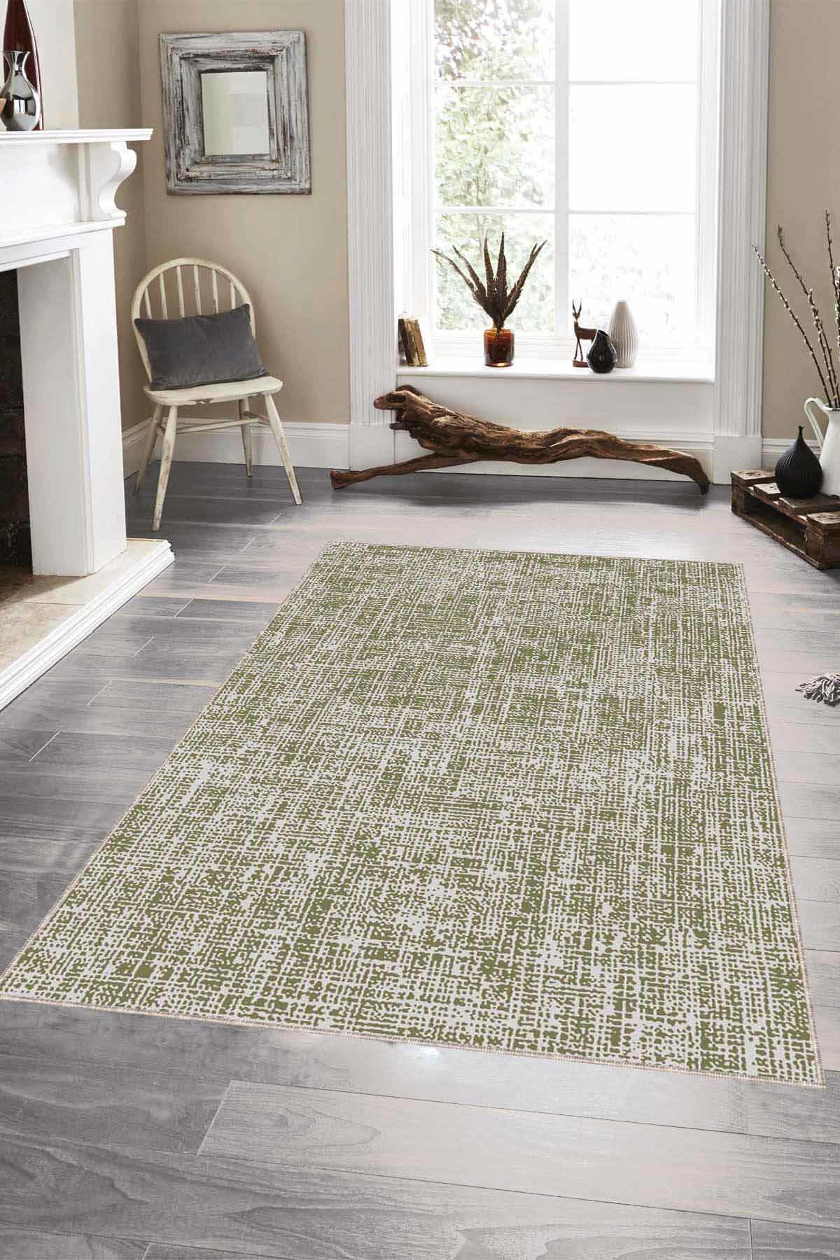 Viva Home HR008 Yeşil 7 mm Mikropolyester Yalıtıma Yardımcı Yıkanabilir İnce Kaymaz Taban Dikdörtgen Makine Dokuma Antre-Salon-Yatak Odası Halısı 80x200 cm