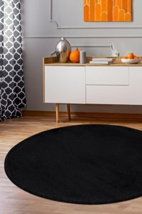 Dijidekor Siyah 7 mm Polyester Antibakteriyel Yıkanabilir Orta Kaymaz Dot Taban Yuvarlak Makine Dokuma Oturma Odası Halısı 140x200 cm