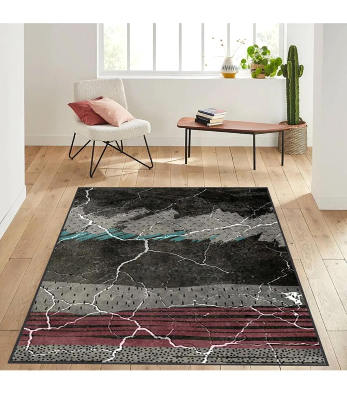 Rovigo Home RVG1516-SD308 Çok Renkli 8 mm Polyester Antibakteriyel-Leke Tutmaz-Toz Tutmaz Yıkanabilir İnce Kaymaz Dot Taban Dikdörtgen Makine Dokuma Salon Halısı 80x150 cm
